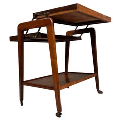 Brazilian Mid-Century Modern Bar Cart in Imbuia wood & Metal, Ming Moveis, 1950