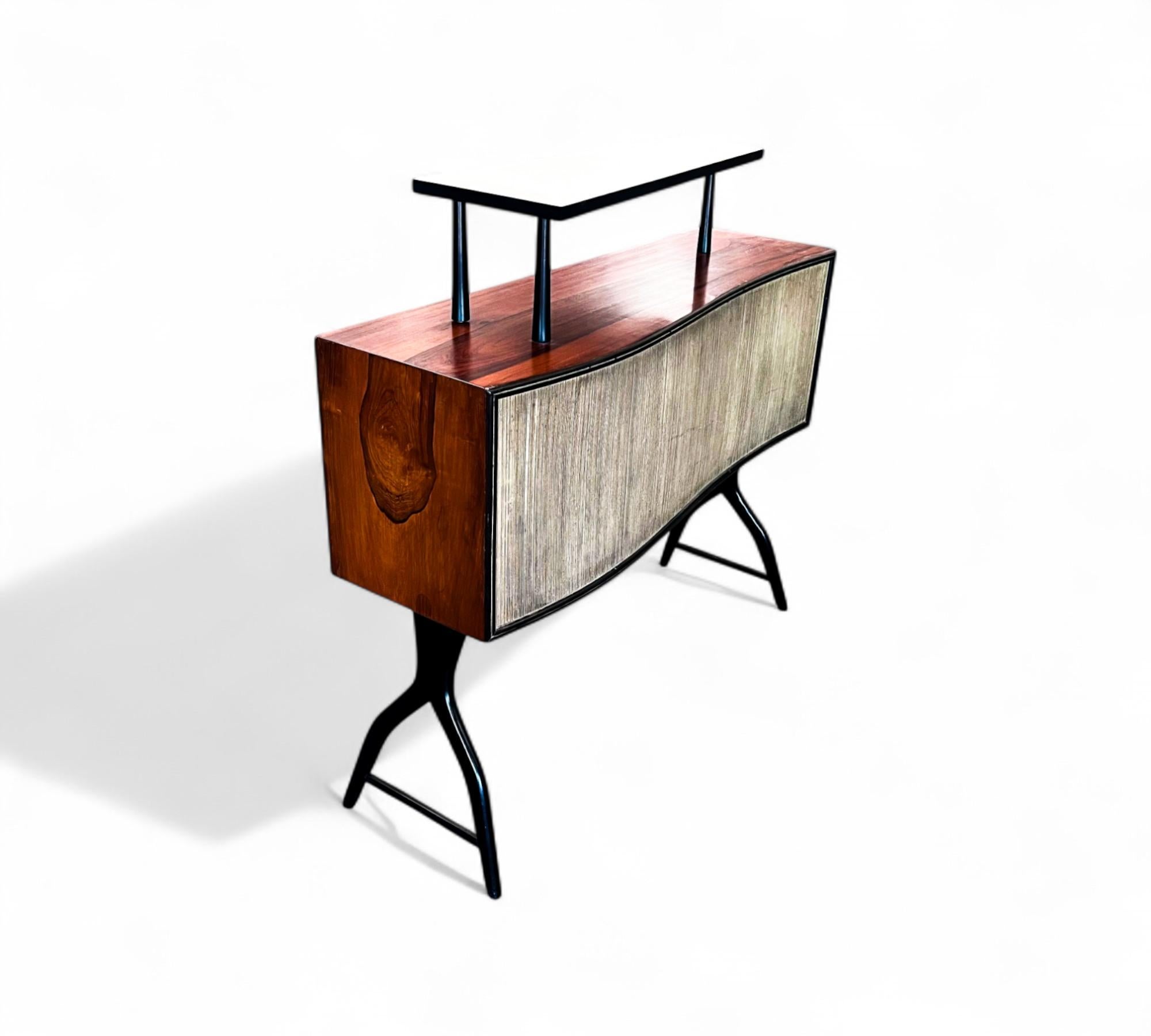 Mid-Century Modern Brazilian Mid-century Modern Bar with Curved Shape in Two Woods, c. 1950s For Sale
