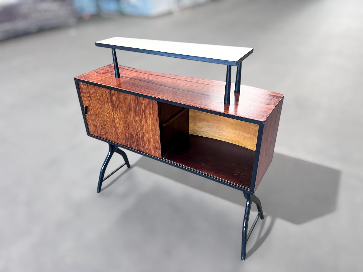 20th Century Brazilian Mid-century Modern Bar with Curved Shape in Two Woods, c. 1950s For Sale
