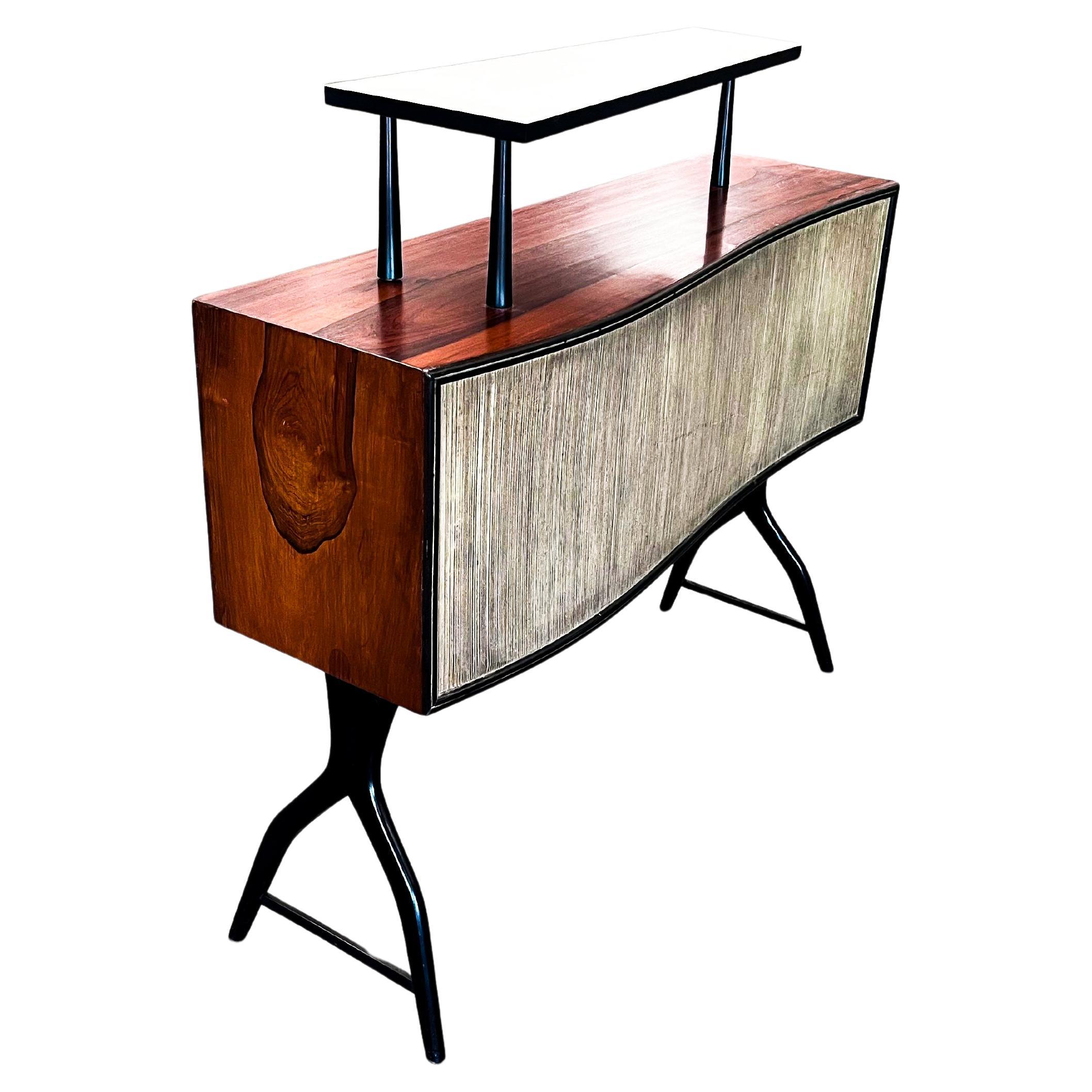 Brazilian Mid-century Modern Bar with Curved Shape in Two Woods, c. 1950s