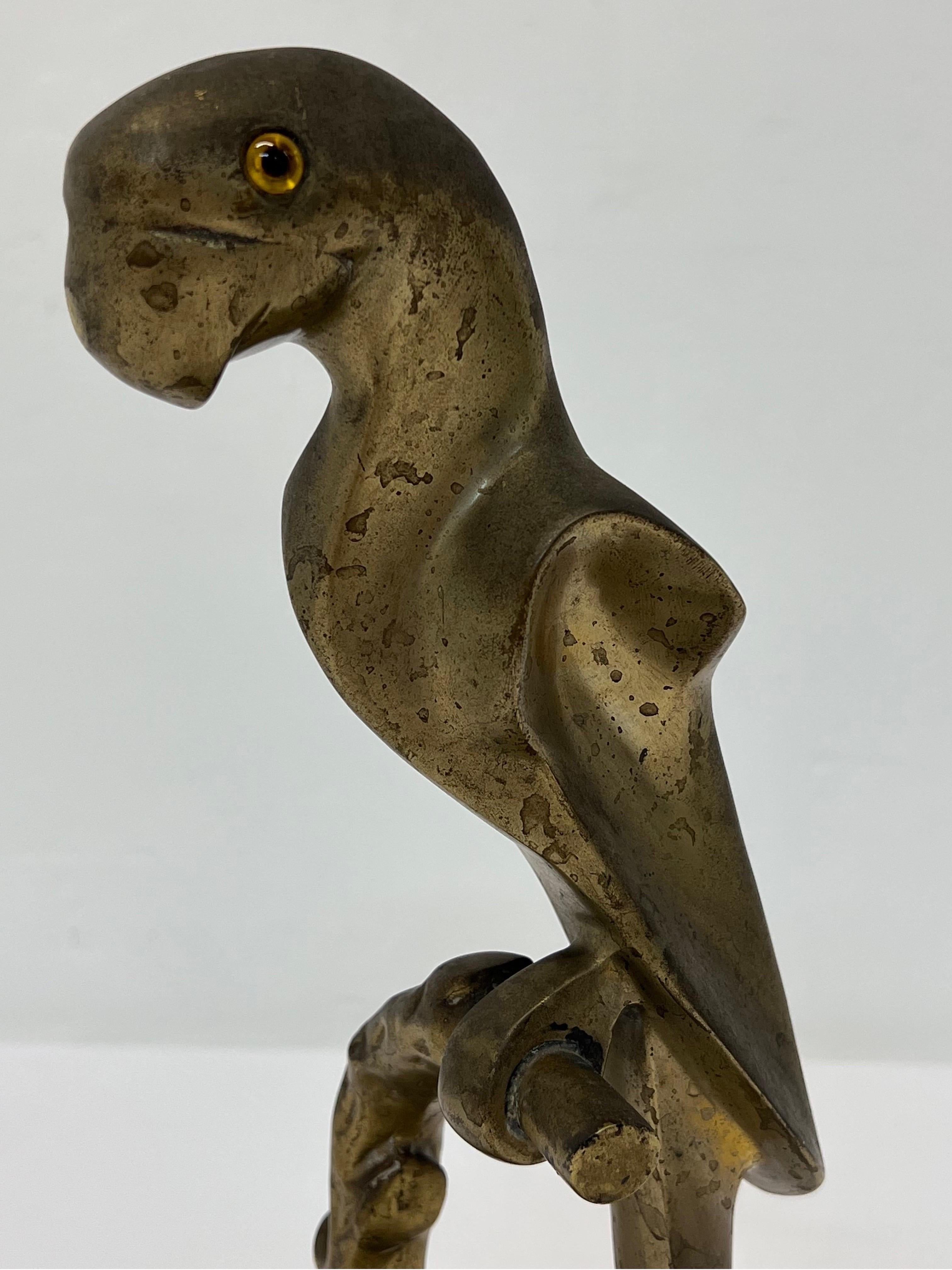 Brazilian Mid-Century Modern Bronze Macaw Parrot Sculpture on Granite Base For Sale 3