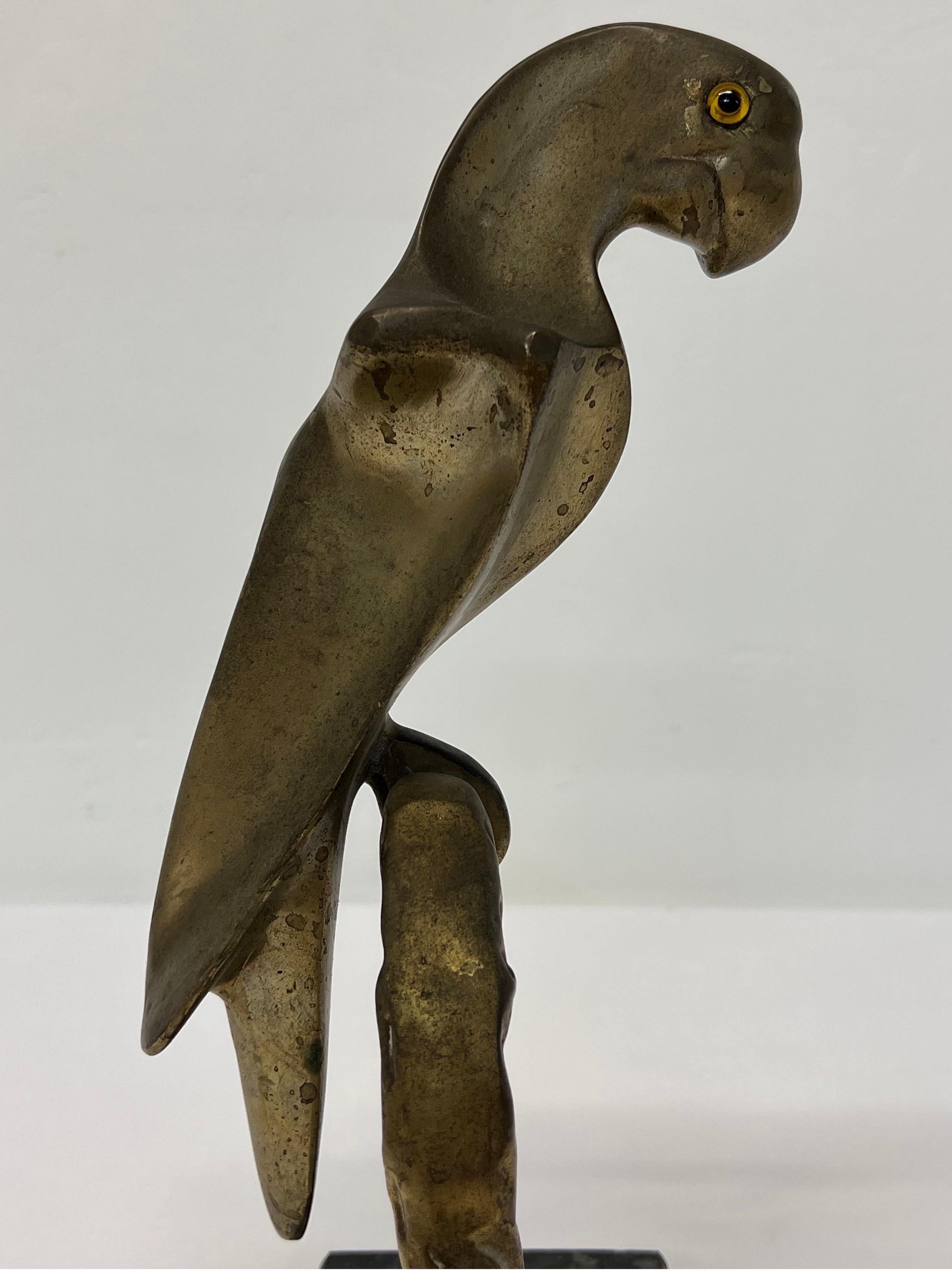 Brazilian Mid-Century Modern Bronze Macaw Parrot Sculpture on Granite Base For Sale 4