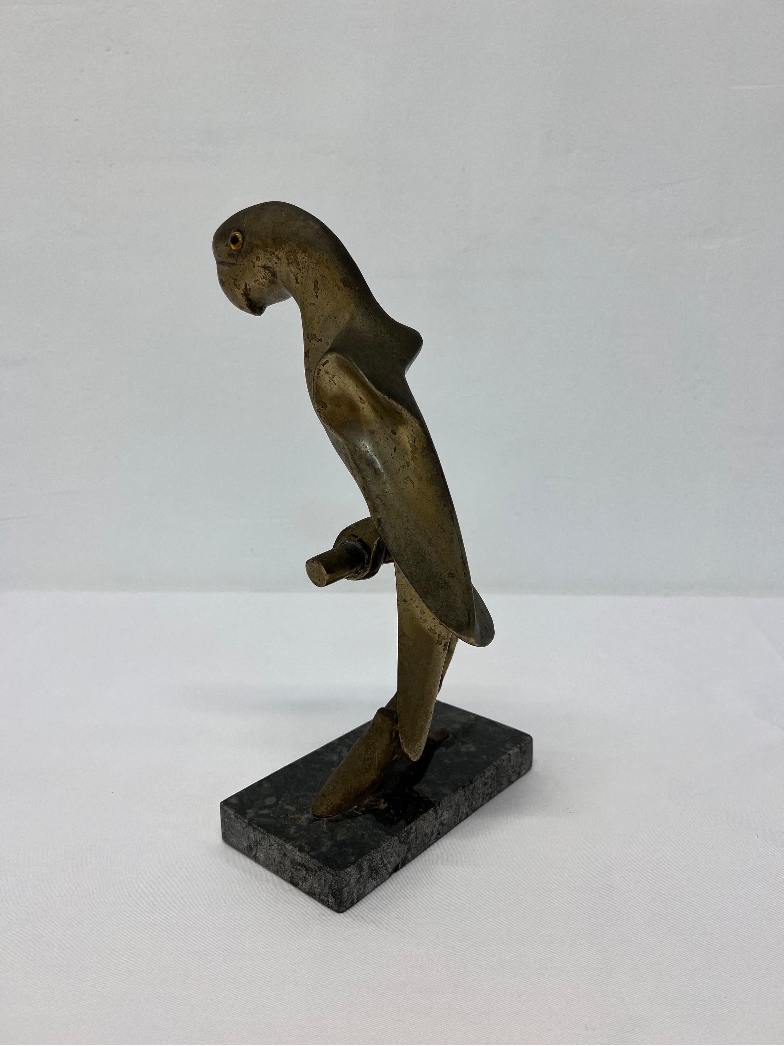 20th Century Brazilian Mid-Century Modern Bronze Macaw Parrot Sculpture on Granite Base For Sale
