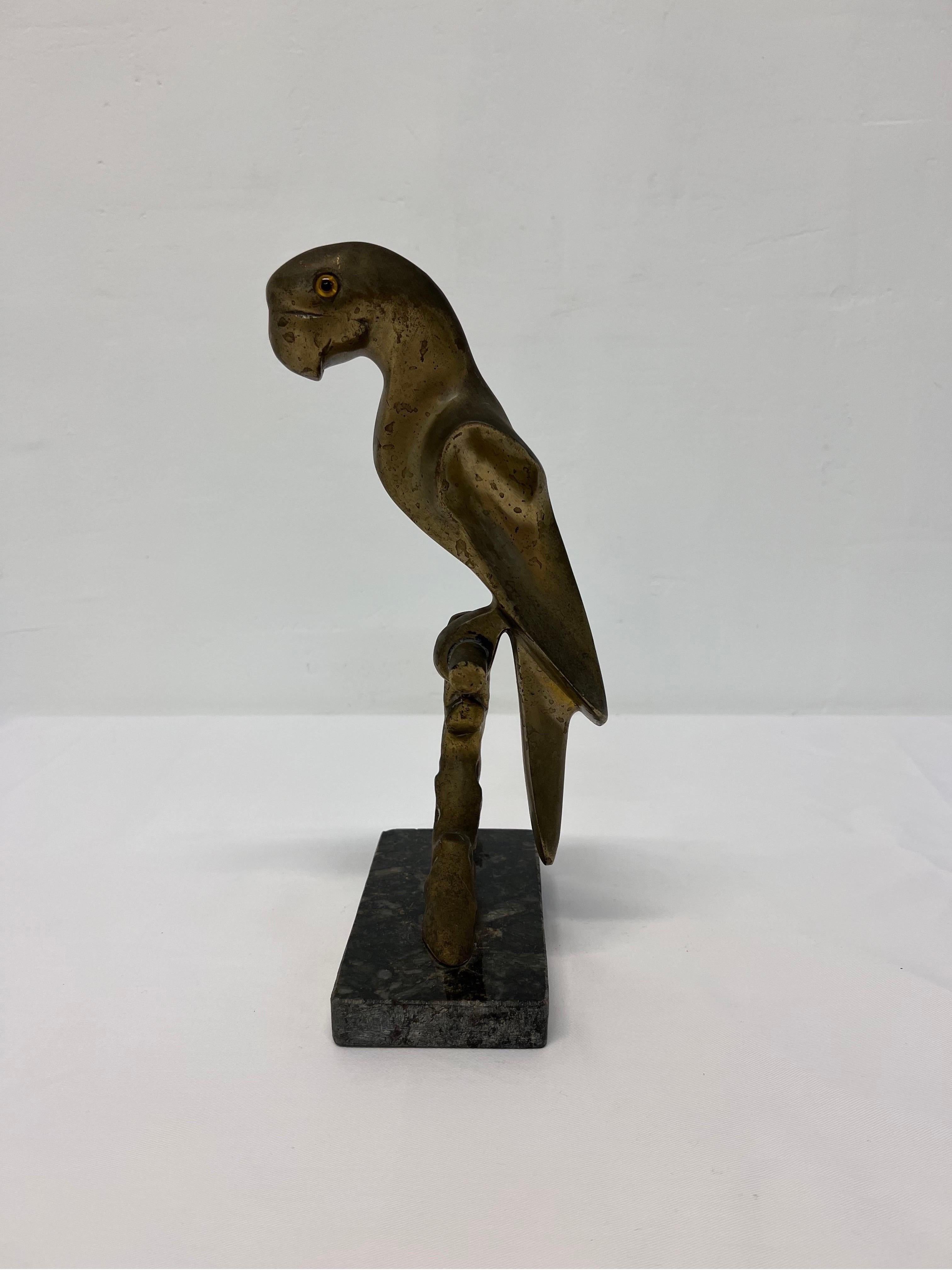 Brazilian Mid-Century Modern Bronze Macaw Parrot Sculpture on Granite Base For Sale 1