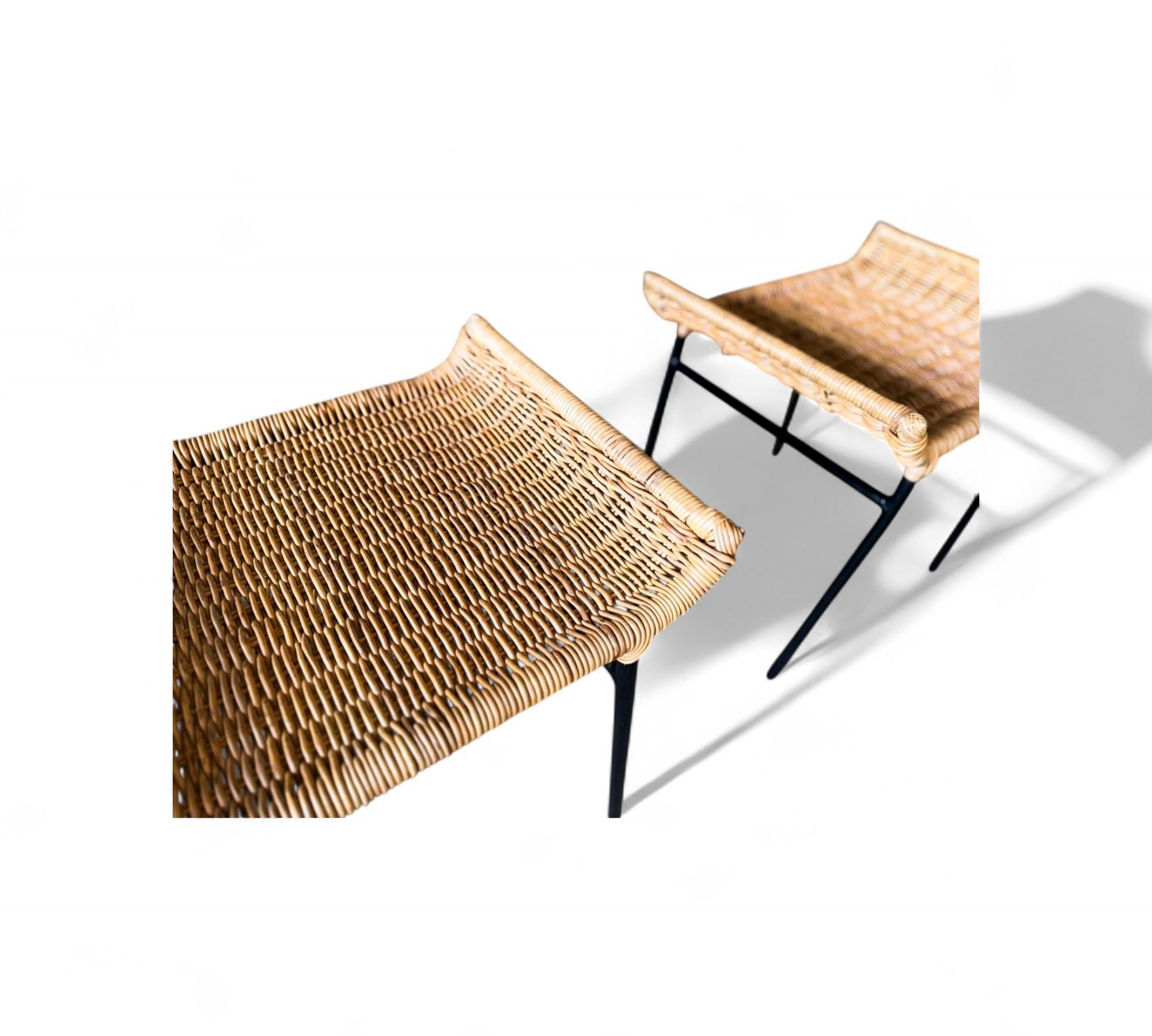 Brazilian Mid-Century Modern Caned Stools with Iron Frame, Carlo Hauner, 1950s im Angebot 7