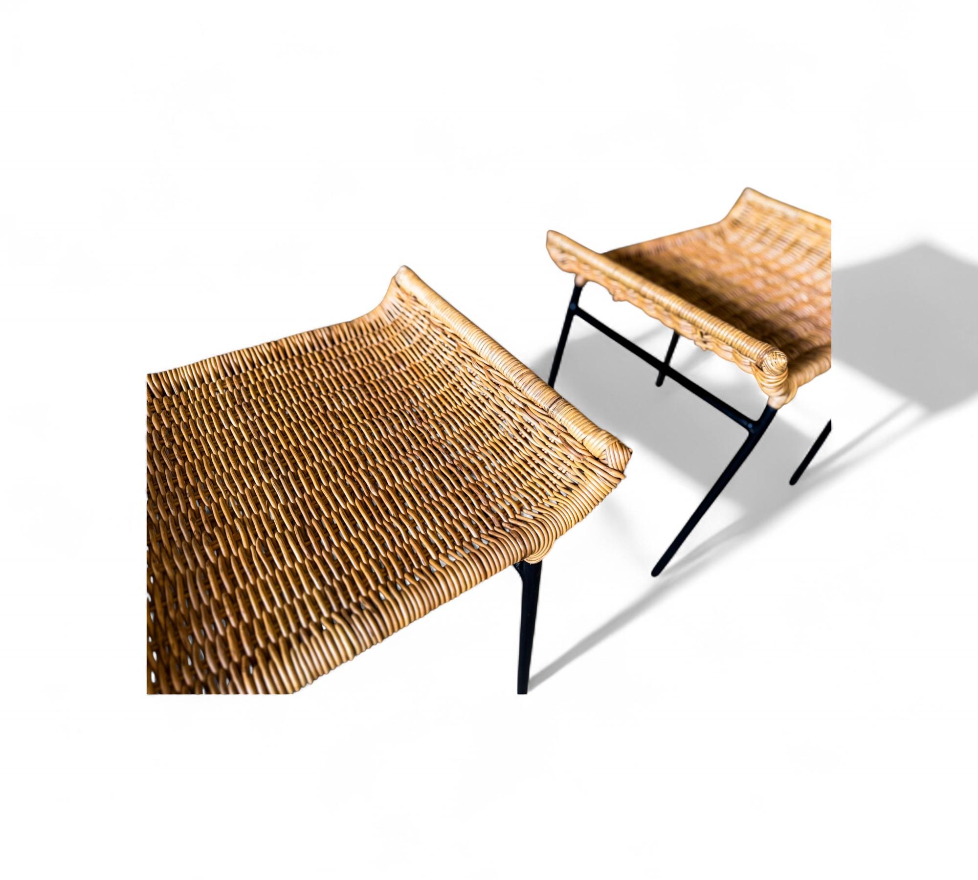 Brazilian Mid-Century Modern Caned Stools with Iron Frame, Carlo Hauner, 1950s im Angebot 8