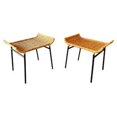 Brazilian Mid-Century Modern Caned Stools with Iron Frame, Carlo Hauner, 1950s