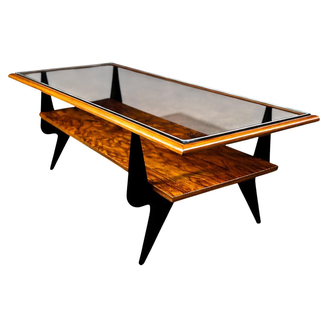 Brazilian Mid-Century Modern Coffee Table in Caviúna 
Glass by Fratte, 1950s For Sale