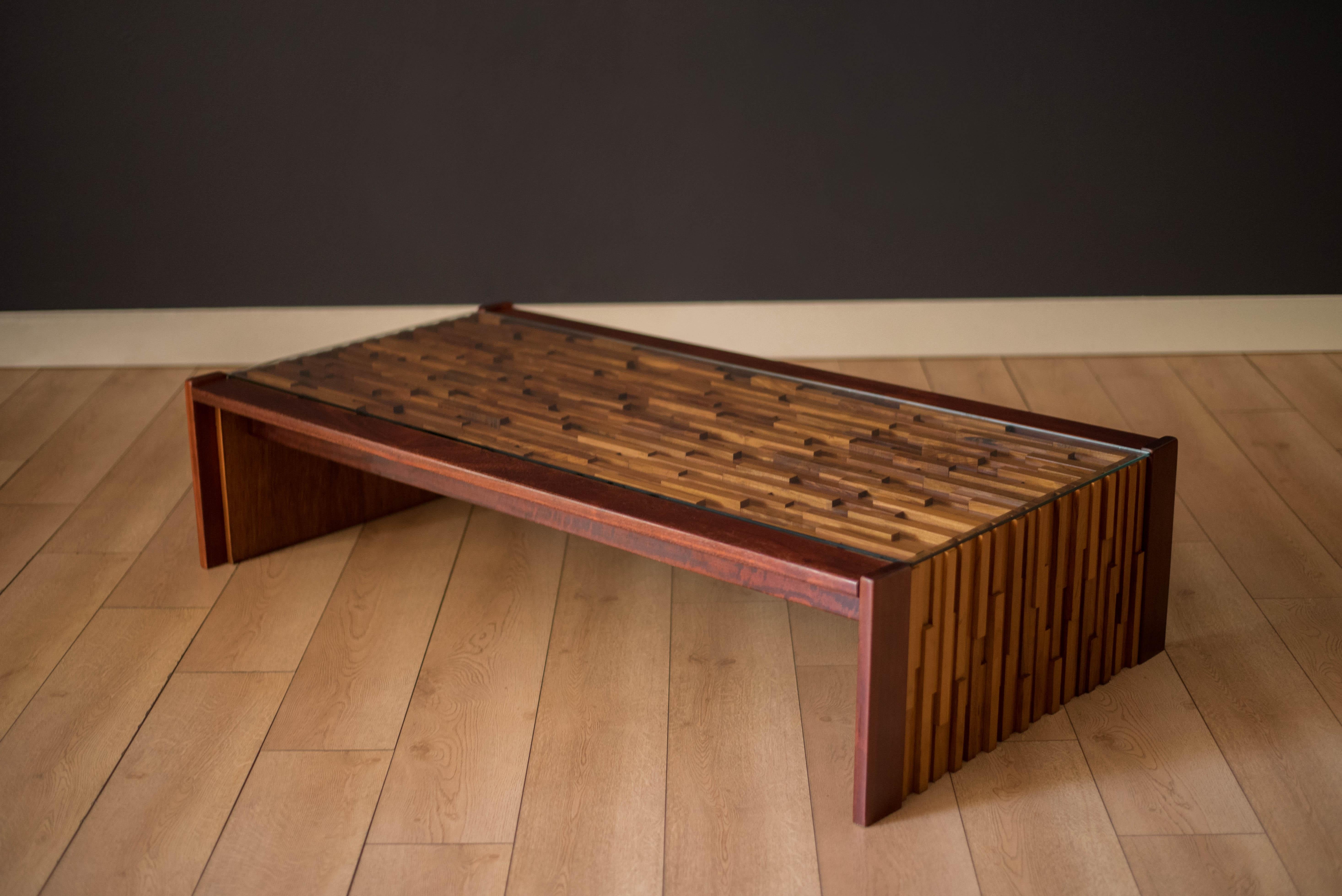 Brazilian Mid-Century Modern Jacaranda and Glass Coffee Table by Percival Lafer 1