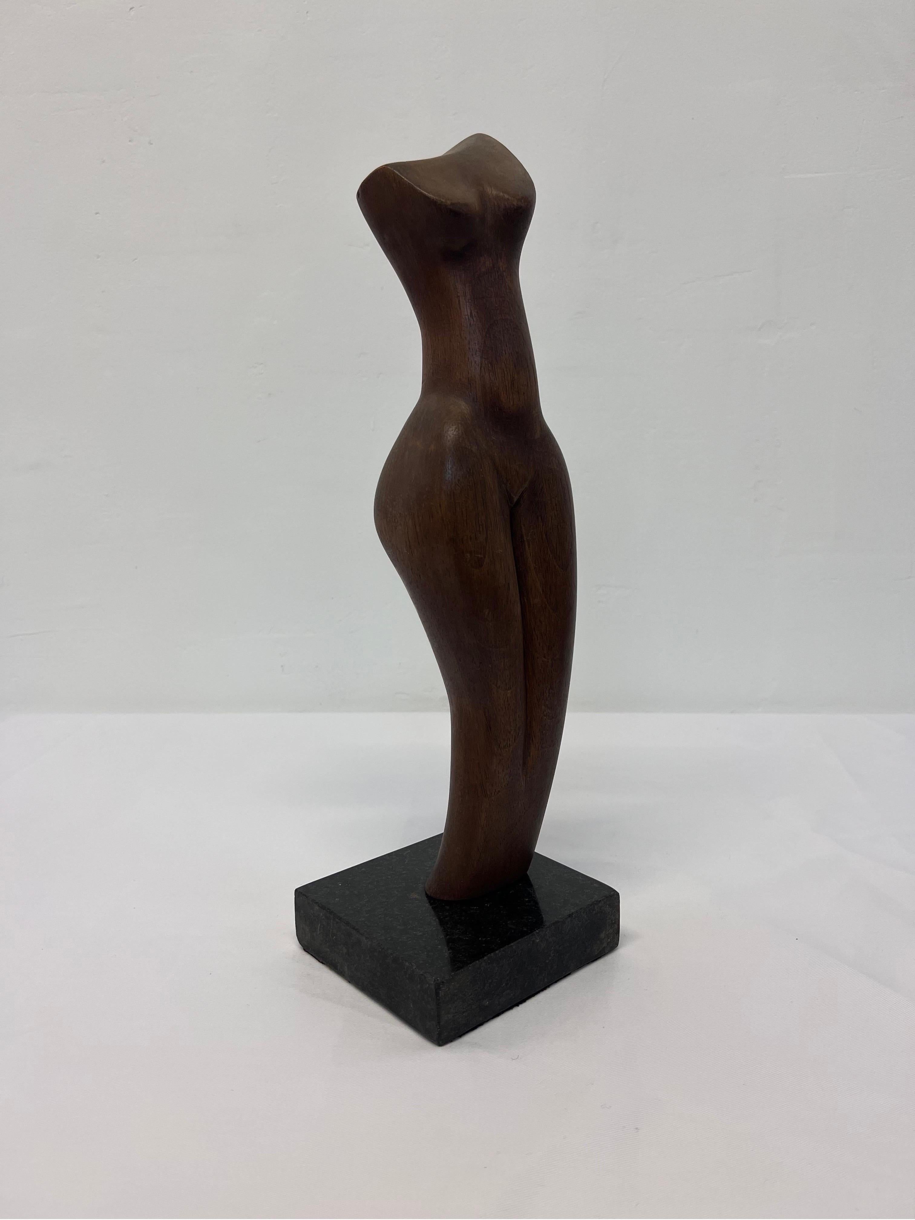 Brazilian Mid-Century Modern Jacaranda Female Sculpture on Granite Base, 1960s In Good Condition In Miami, FL