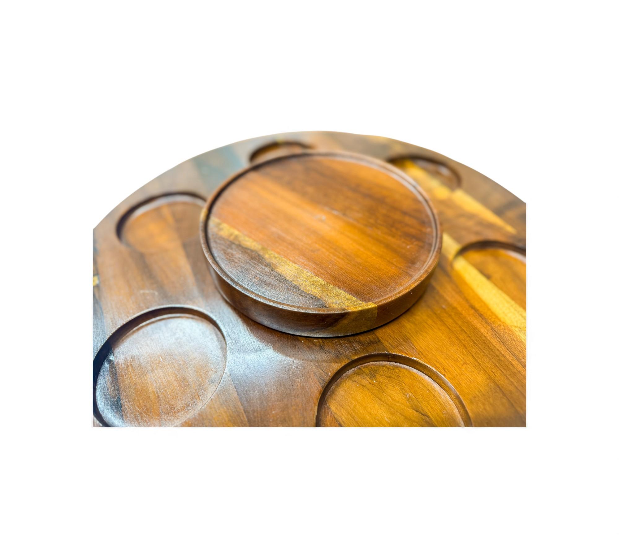 Brazilian Mid-Century Modern Lazy Susan & Bowls in Hardwood, Tropic Art, 1970s im Angebot 7