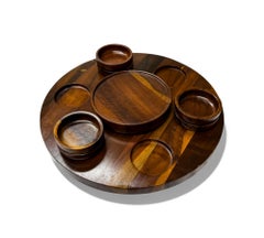 Brazilian Mid-Century Modern Lazy Susan & Bowls in Hardwood, Tropic Art, 1970s