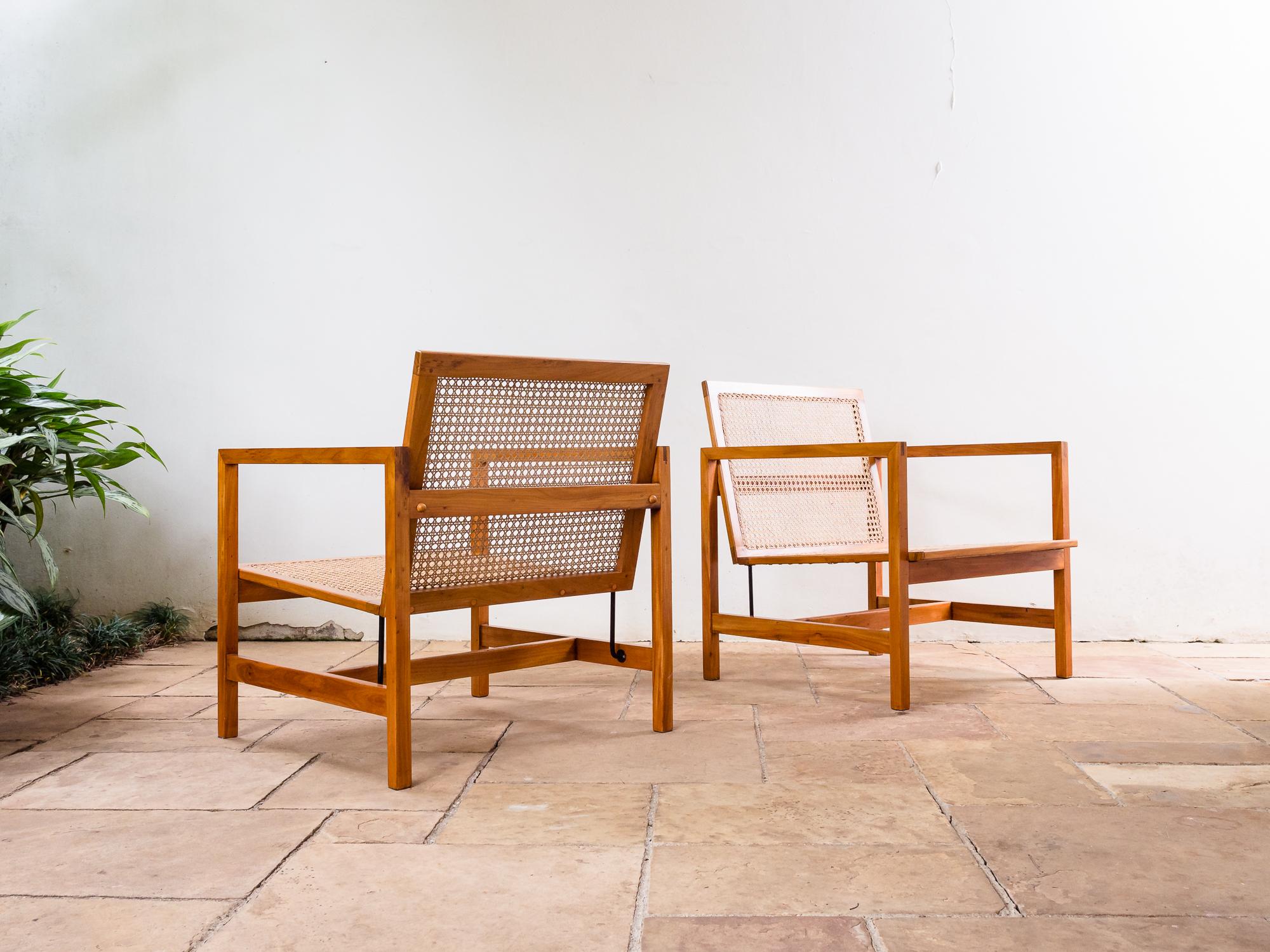 20th Century Brazilian Mid-Century Modern Lounge Chairs in Hardwood and Natural Cane