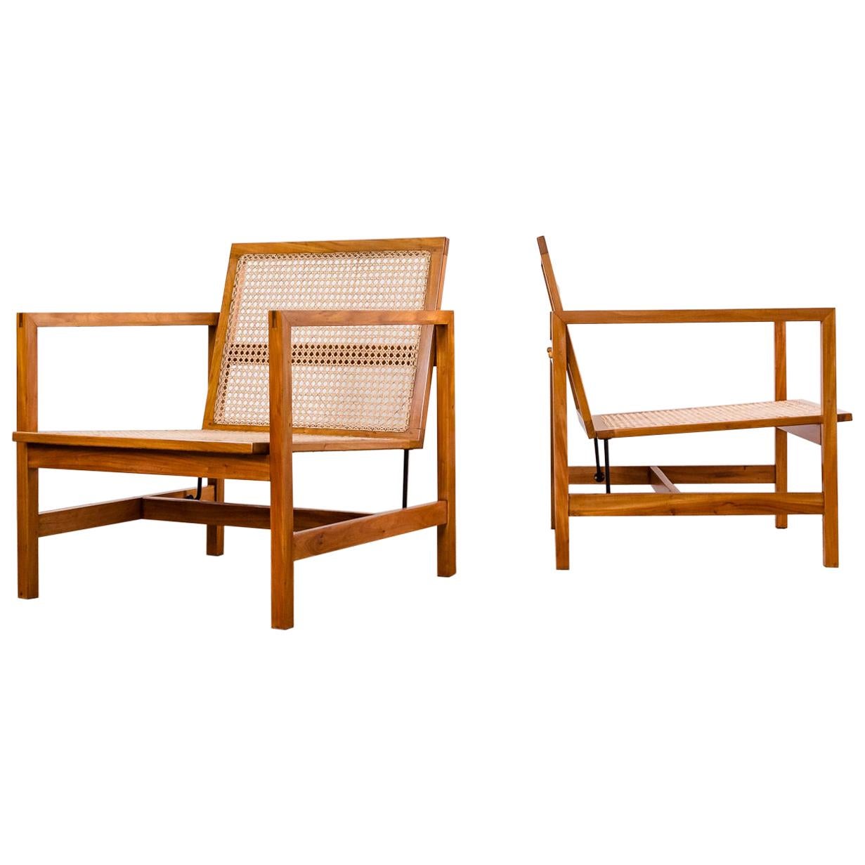 Brazilian Mid-Century Modern Lounge Chairs in Hardwood and Natural Cane