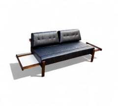 Brazilian Mid-Century Modern Loveseat in Hardwood and Leather by Gelli, 1960s