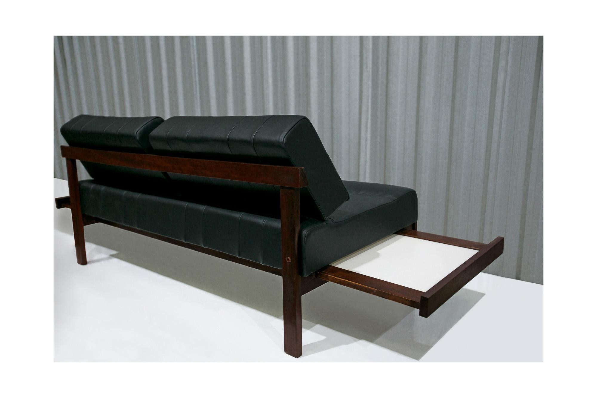 Woodwork Brazilian Mid-Century Modern Loveseat in Hardwood and Leather by Gelli, 1960s For Sale