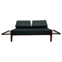 Brazilian Mid-Century Modern Loveseat in Hardwood and Leather by Gelli, 1960s