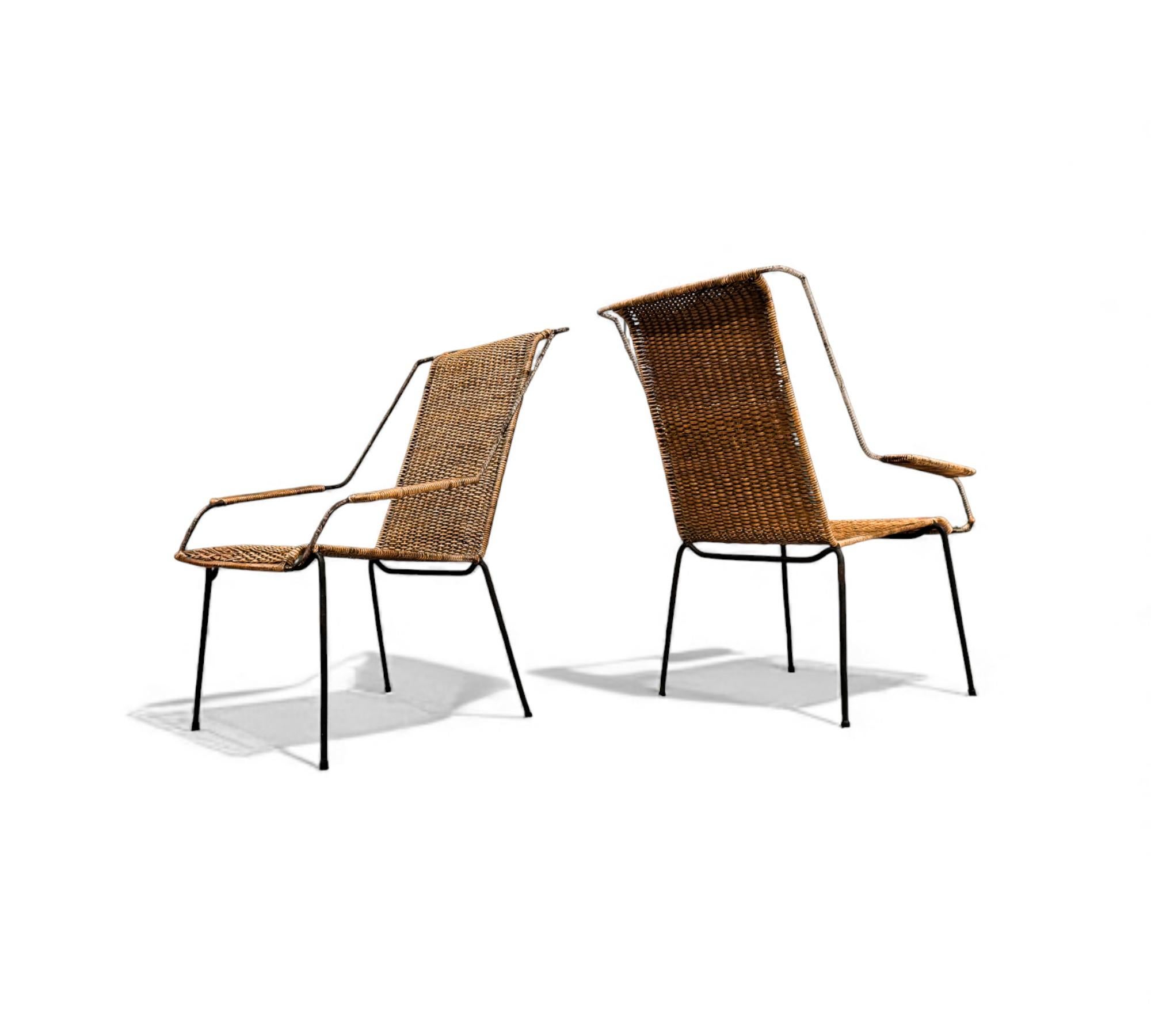 Vannerie Brazilian Mid-Century Modern Pair of Armchairs Cane & Iron, Carlo Hauner, 1950s en vente