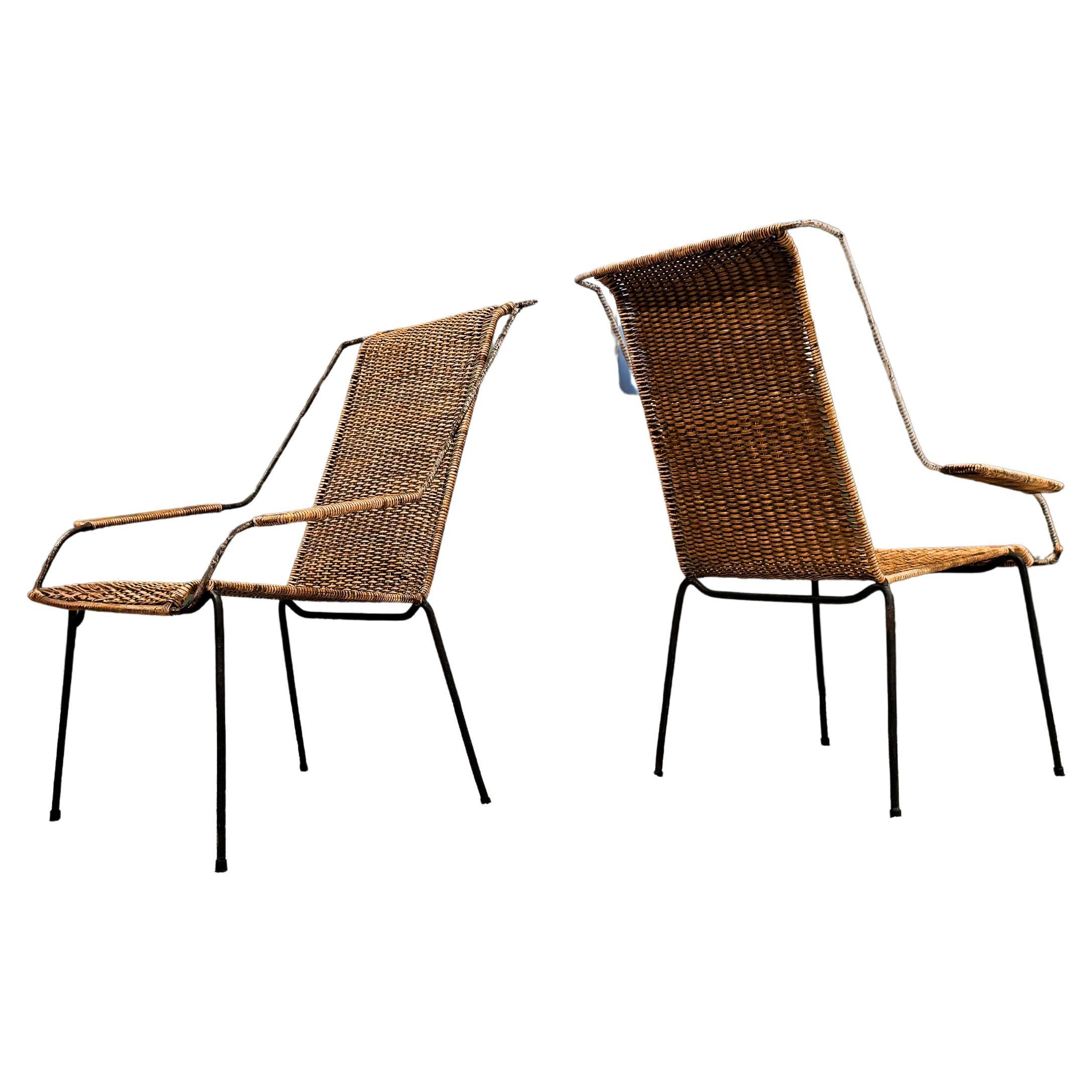 Brazilian Mid-Century Modern Pair of Armchairs Cane
Iron, Carlo Hauner, 1950s