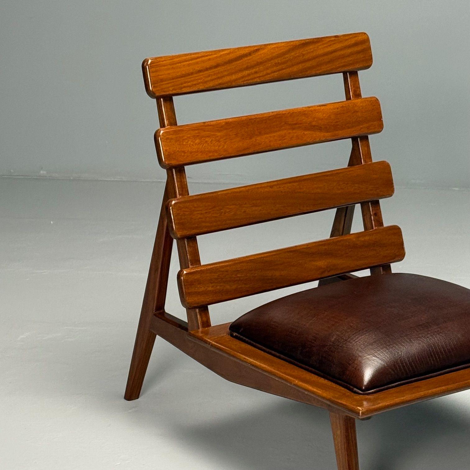 Brazilian Mid-Century Modern, Sculptural Lounge Chairs, Mahogany, Leather 1