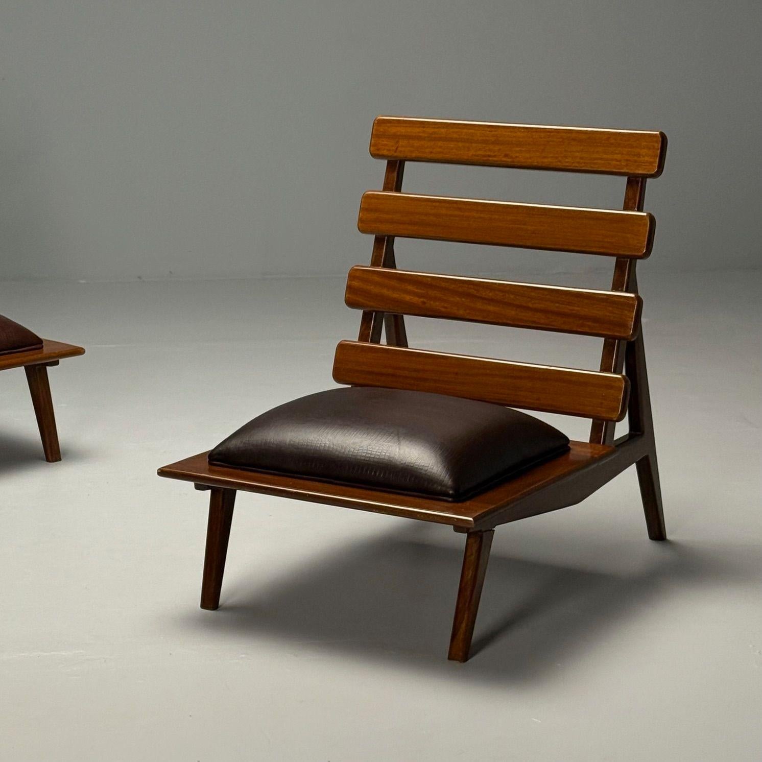 Brazilian Mid-Century Modern, Sculptural Lounge Chairs, Mahogany, Leather 2