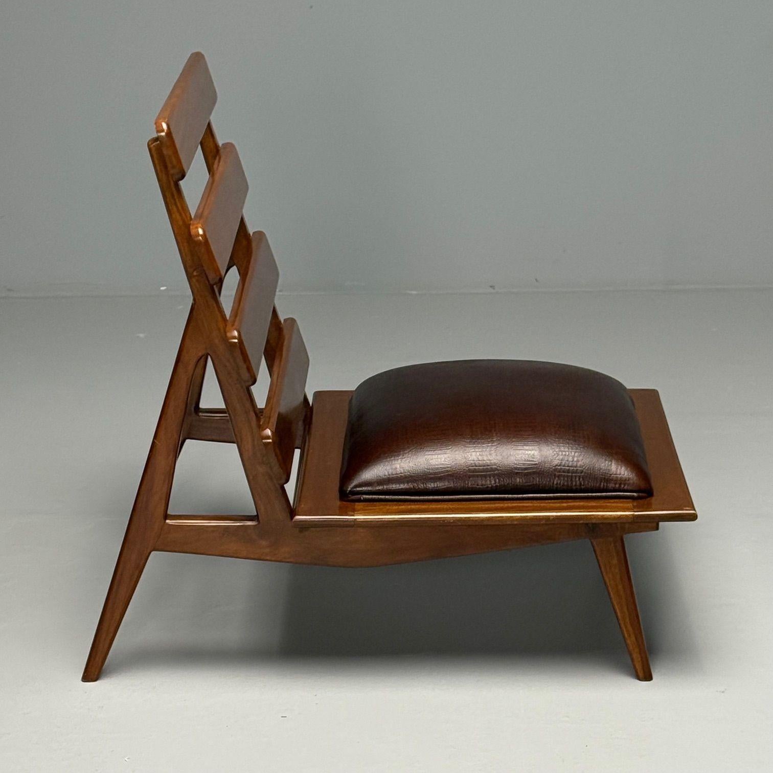 Brazilian Mid-Century Modern, Sculptural Lounge Chairs, Mahogany, Leather 4