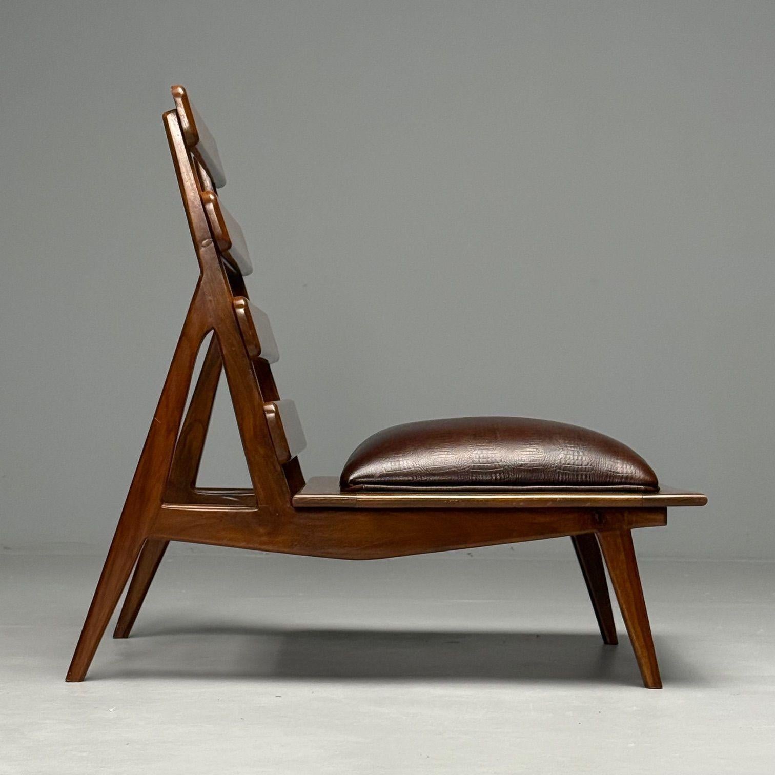 Brazilian Mid-Century Modern, Sculptural Lounge Chairs, Mahogany, Leather 5