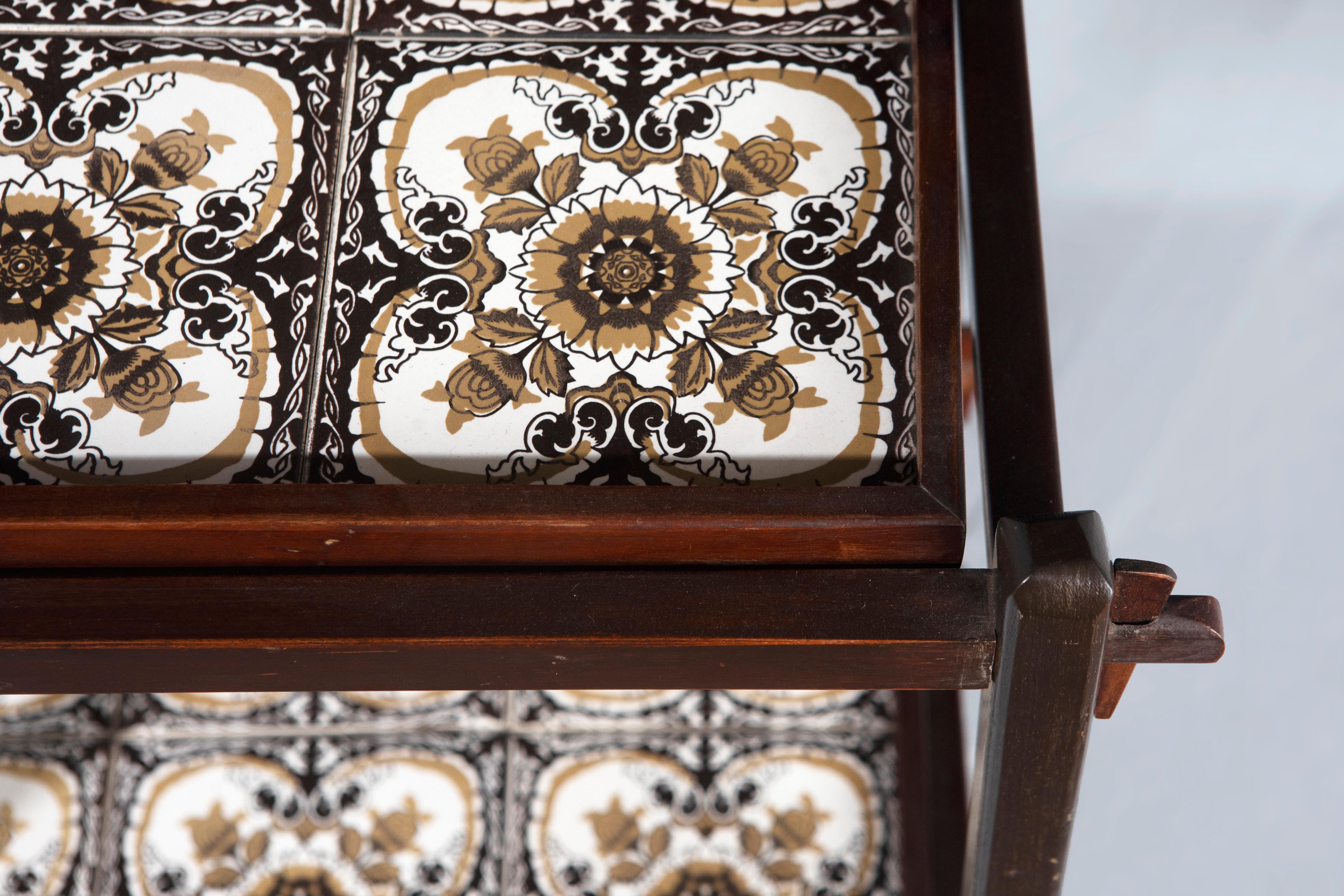 Metal Brazilian Mid-Century Modern Tiled Tea-Cart with Removable Trays, Brazil, 1960s For Sale