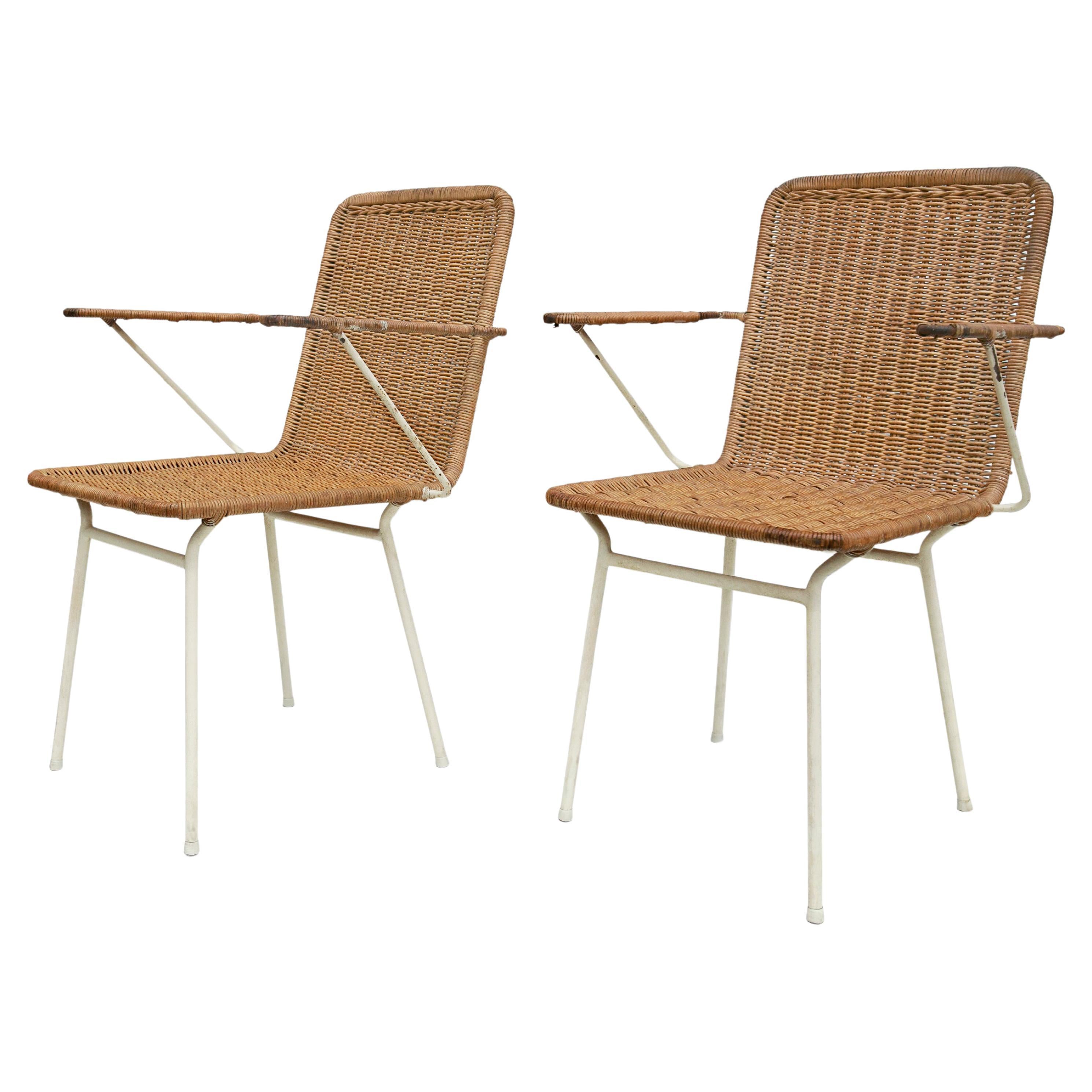 Brazilian Mid-Century Pair of Armchairs in Cane & Iron by Carlo Hauner, c. 1950s