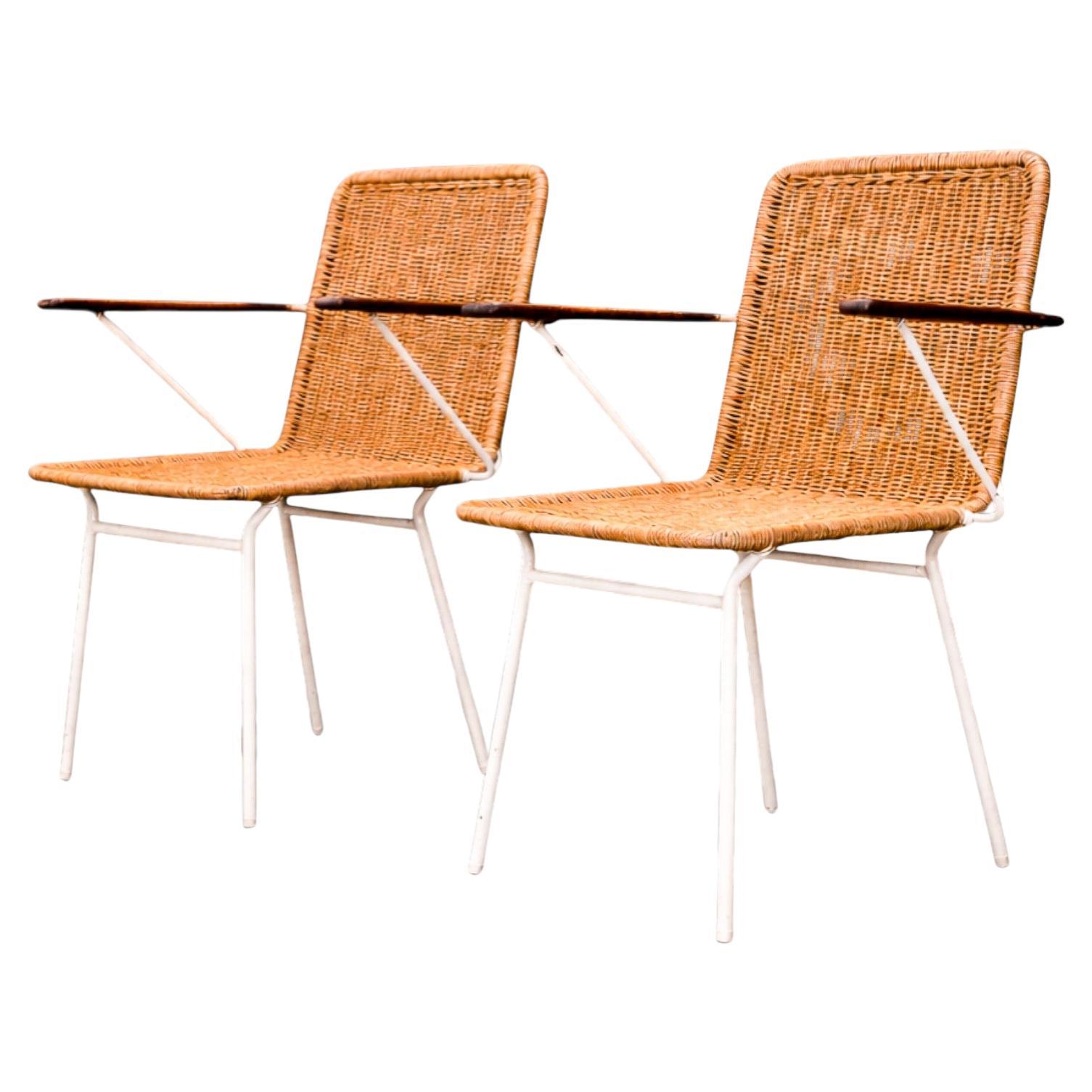 Brazilian Mid-Century Pair of Armchairs in Cane & Iron by Carlo Hauner, c. 1950s