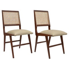 Vintage Brazilian Mid-Century Set of Two Chairs in Hardwood and Leather by Forma, 1950s