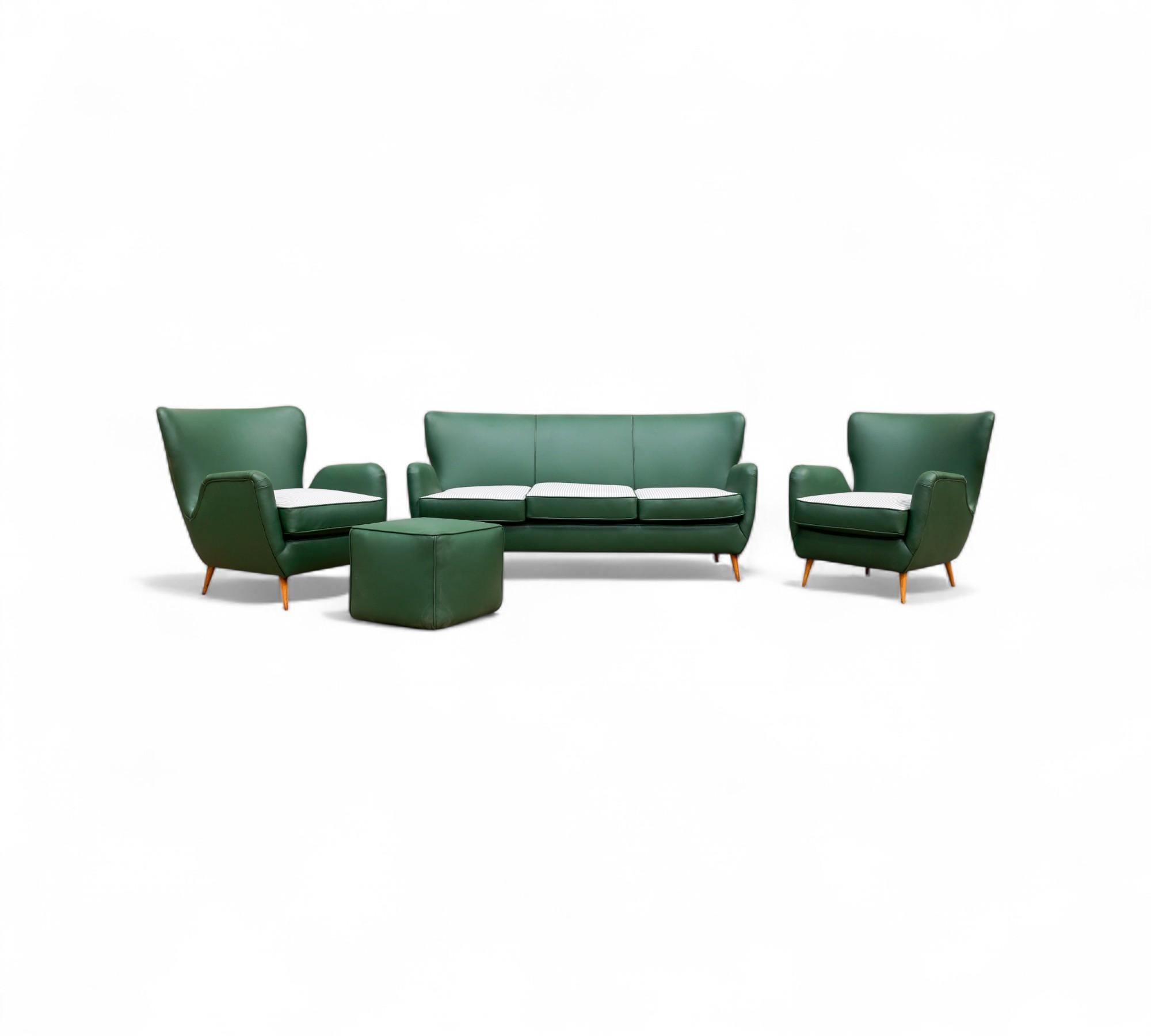 Available today, with domestic shipping in the NYC metro area included, this Sofa in Hardwood, Leather and Fabric by Carlo Hauner, c. 1950s, is nothing less than gorgeous!  Crafted from hardwood with a harmonious blend of leather and fabric, this