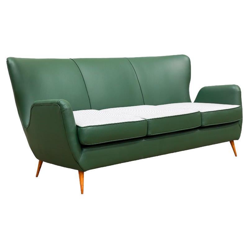 Brazilian Mid-Century Sofa in Hardwood, Leather and Fabric by Carlo Hauner 1950s