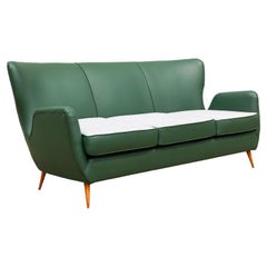 Brazilian Mid-Century Sofa in Hardwood, Leather and Fabric by Carlo Hauner 1950s
