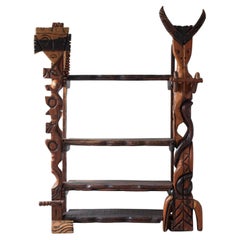 Brazilian mid century tribal book shelve carved wood