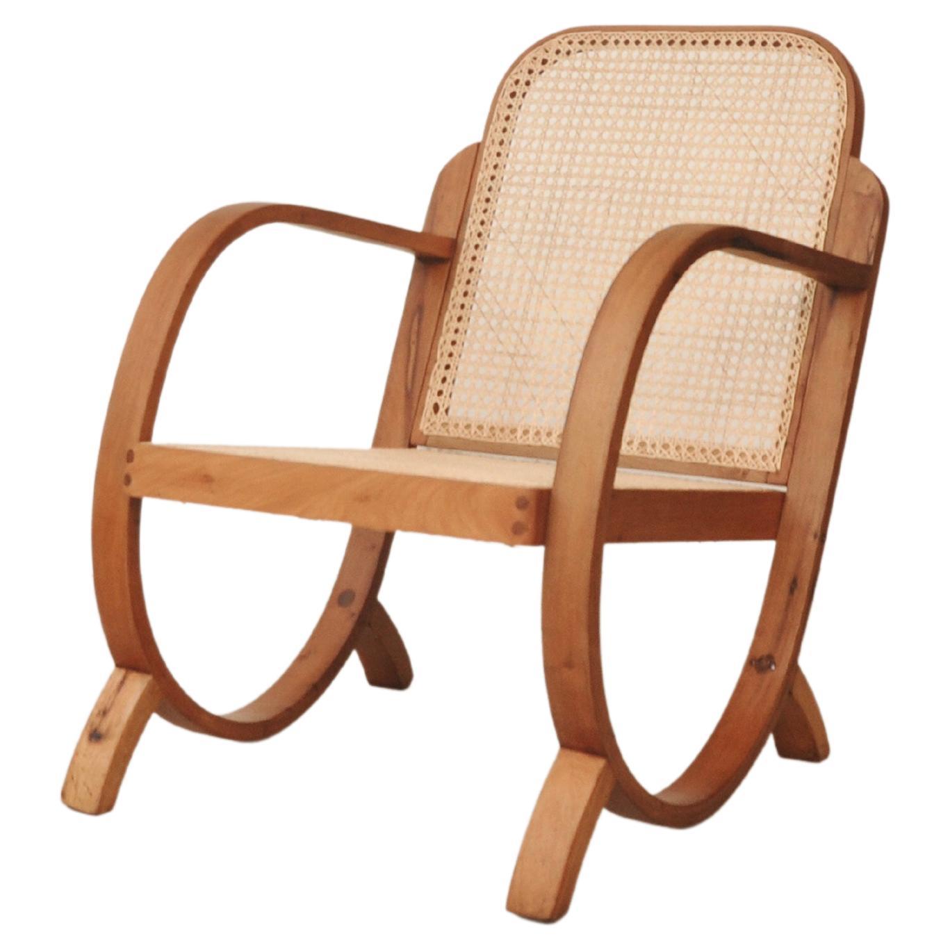 Brazilian Mid-century Armchair in Bent Wood and Cane by Gerdau