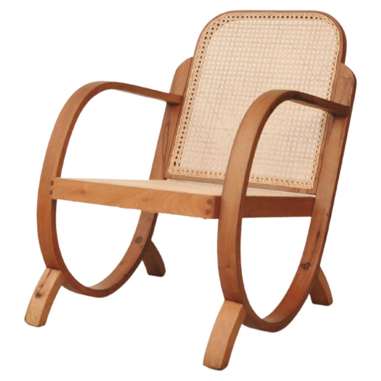 Brazilian Mid-century Armchair in Bent Wood and Cane by Gerdau For Sale at  1stDibs