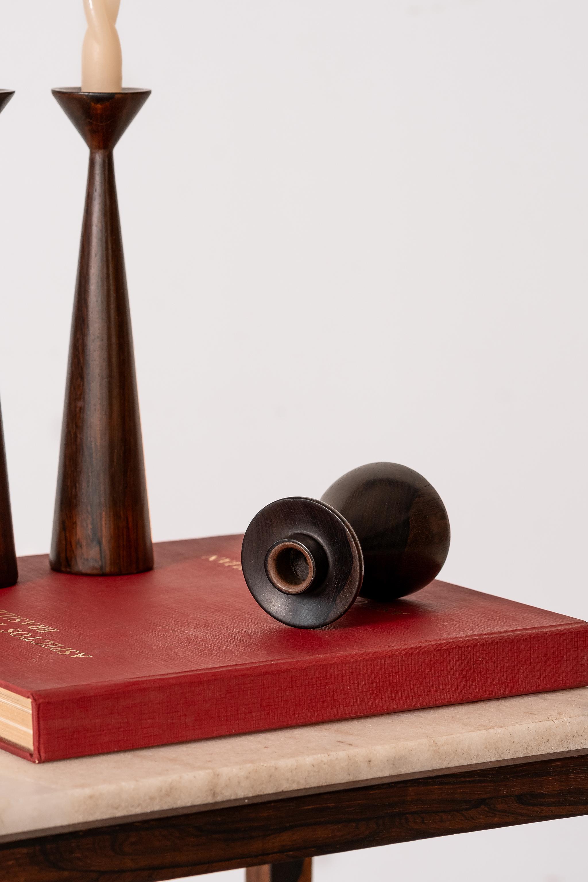 Woodwork Brazilian Midcentury Candlestick in Rosewood by Casa Finland, c. 1970 For Sale