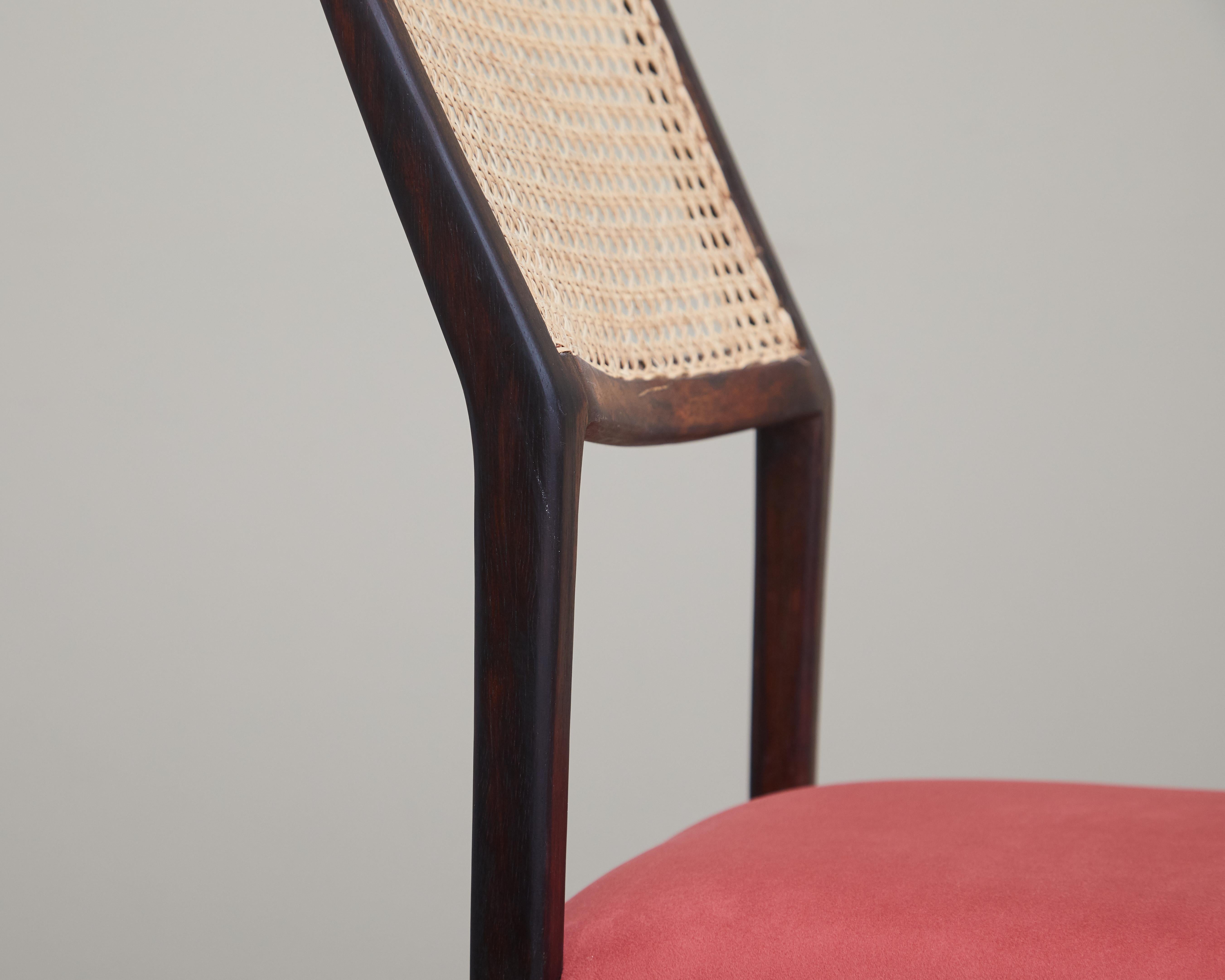 Caning Brazilian Midcentury Chairs in Rosewood and Cane Attributed to Joaquim Tenreiro