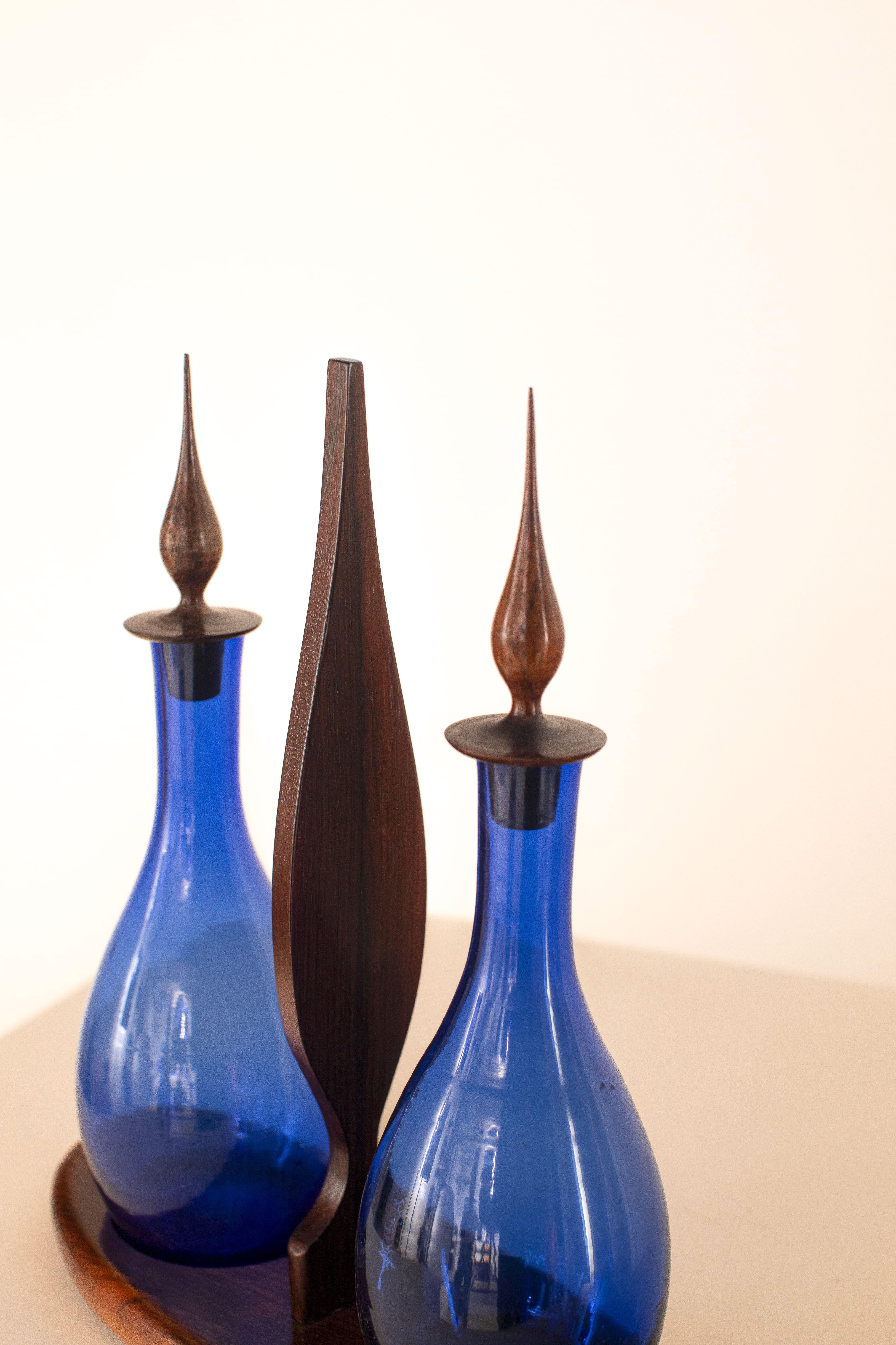 20th Century Brazilian Midcentury Cruet in Glass and Rosewood, c. 1960 For Sale