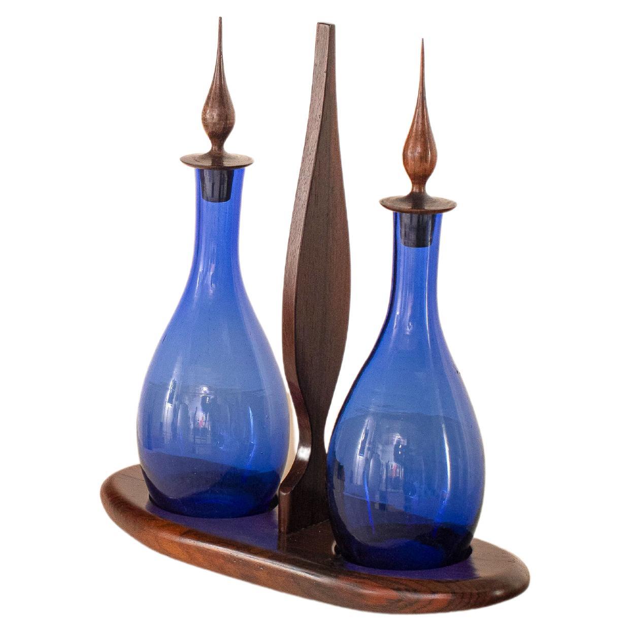 Brazilian Midcentury Cruet in Glass and Rosewood, c. 1960 For Sale