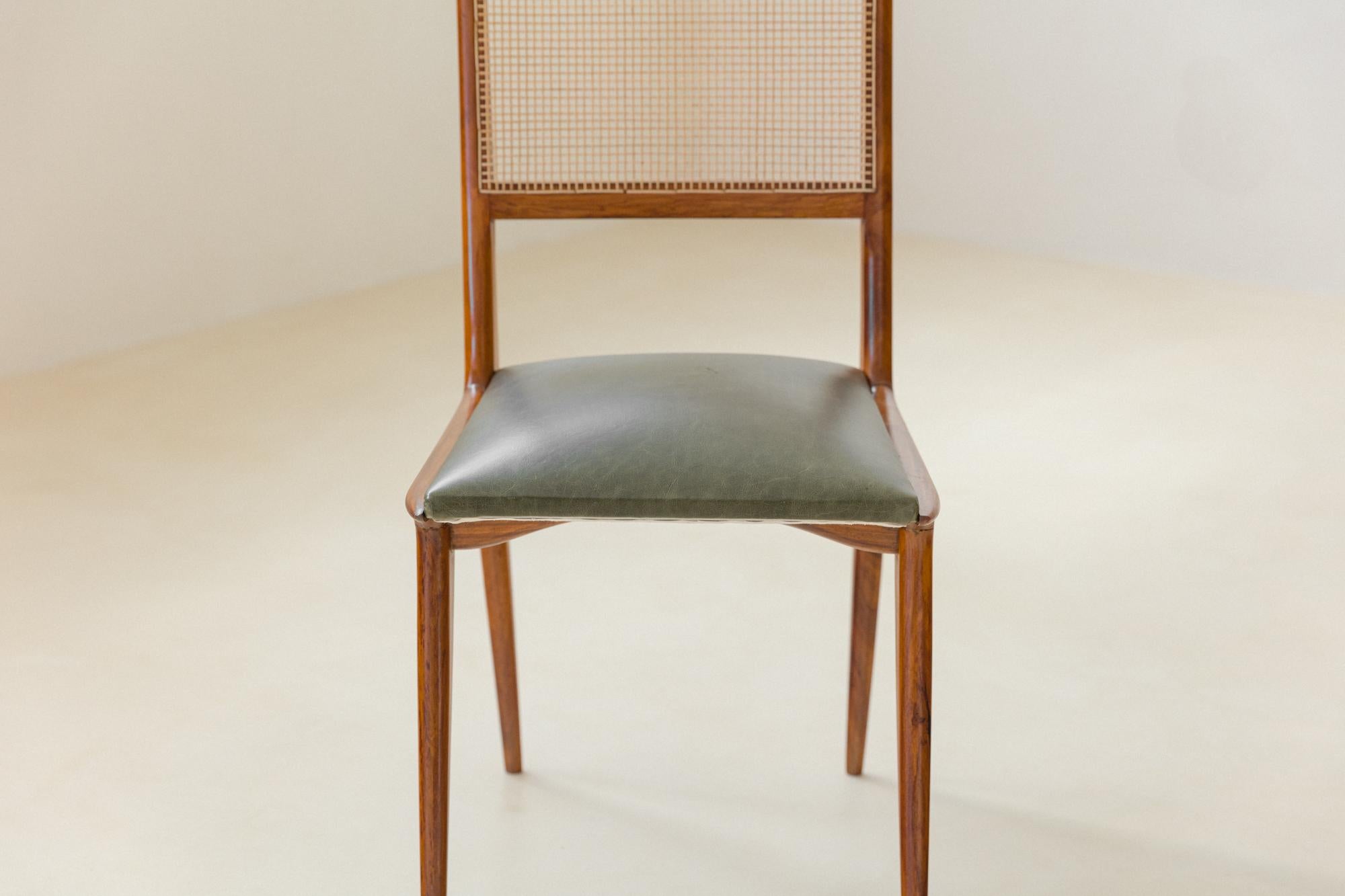 Brazilian Midcentury Design, Caviuna and Cane Dining Chairs, 1950s For Sale 2