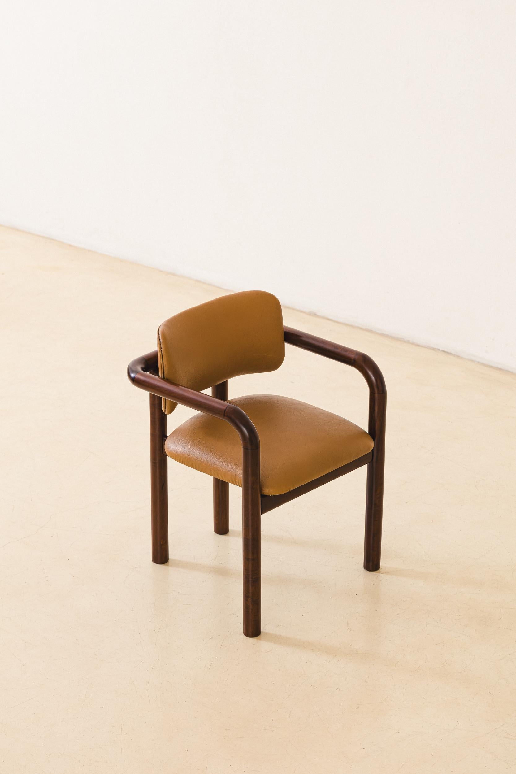 Synthetic Brazilian Midcentury Design, Solid Imbuia Dining Chairs with Armrests, 1950s For Sale