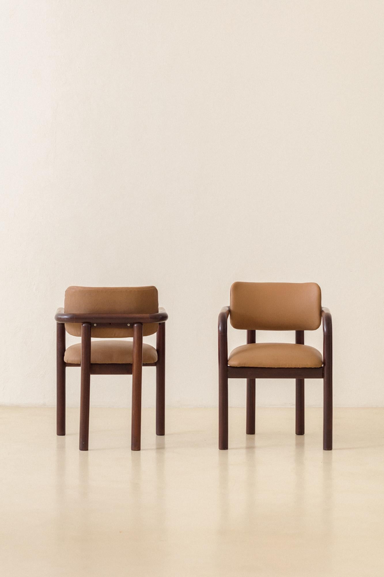 Brazilian Midcentury Design, Solid Imbuia Dining Chairs with Armrests, 1950s For Sale 5