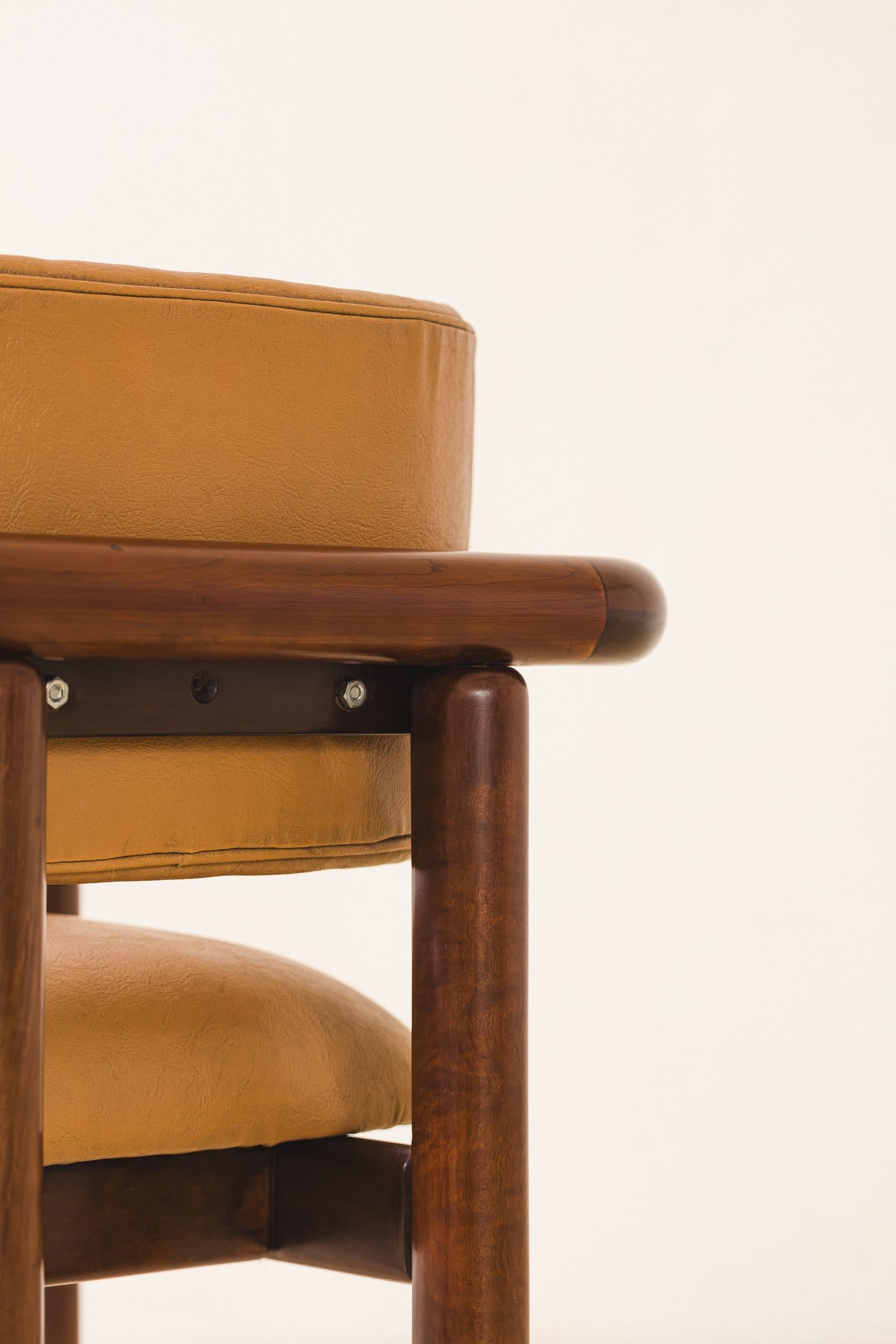 Brazilian Midcentury Design, Solid Imbuia Dining Chairs with Armrests, 1950s For Sale 2