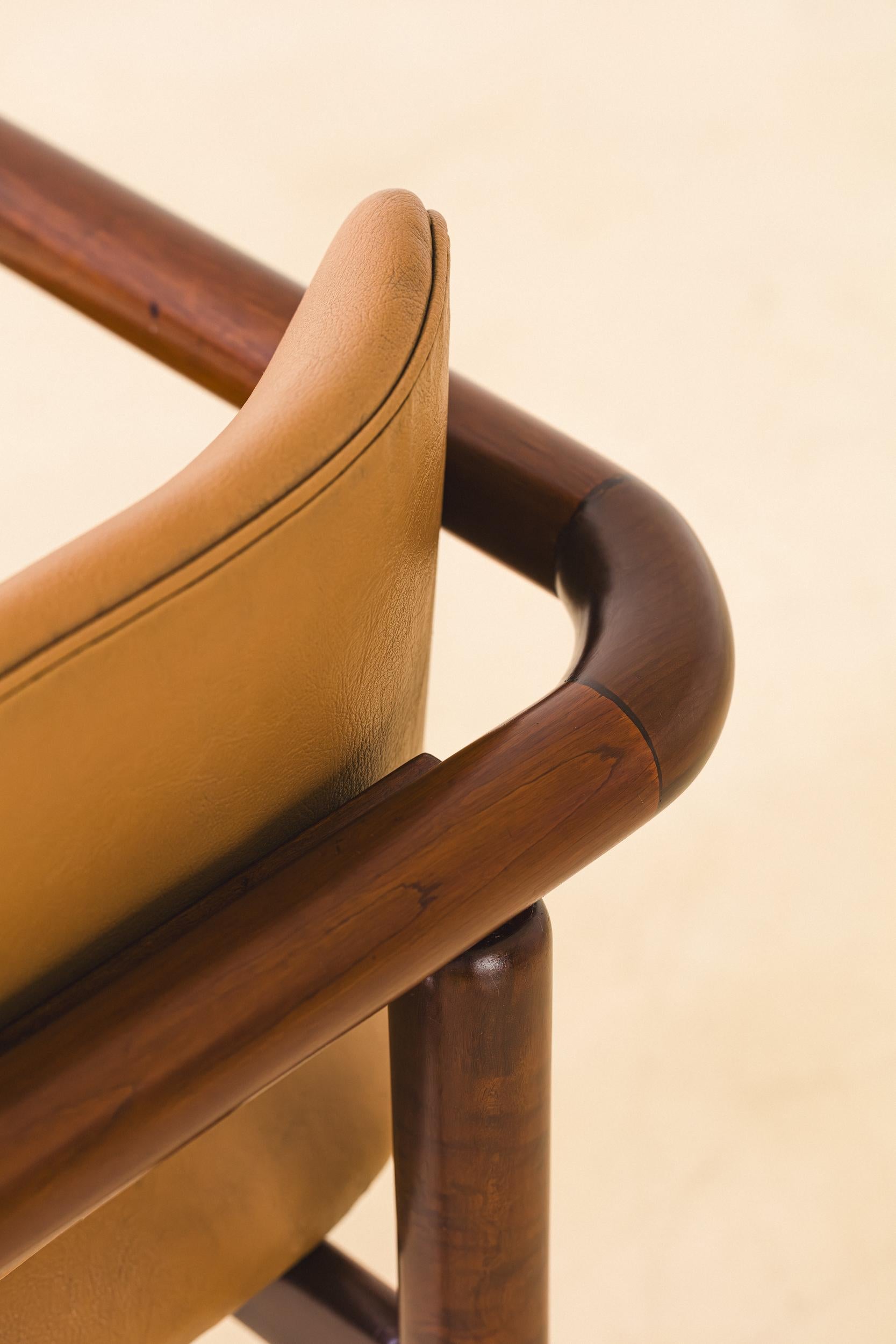 Brazilian Midcentury Design, Solid Imbuia Dining Chairs with Armrests, 1950s For Sale 3