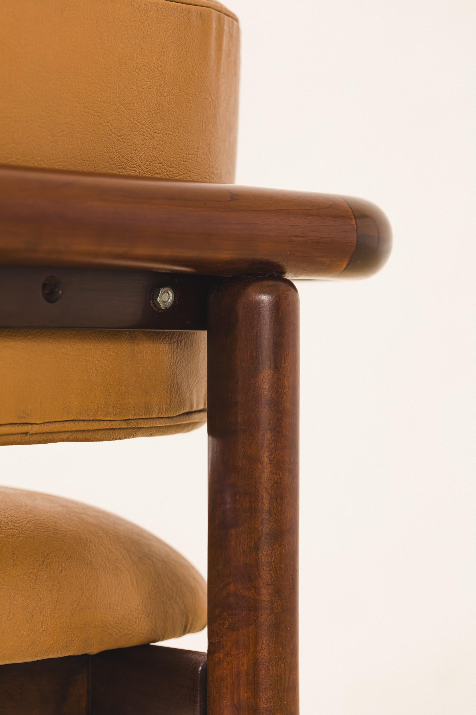 Brazilian Midcentury Design, Solid Imbuia Dining Chairs with Armrests, 1950s For Sale 4