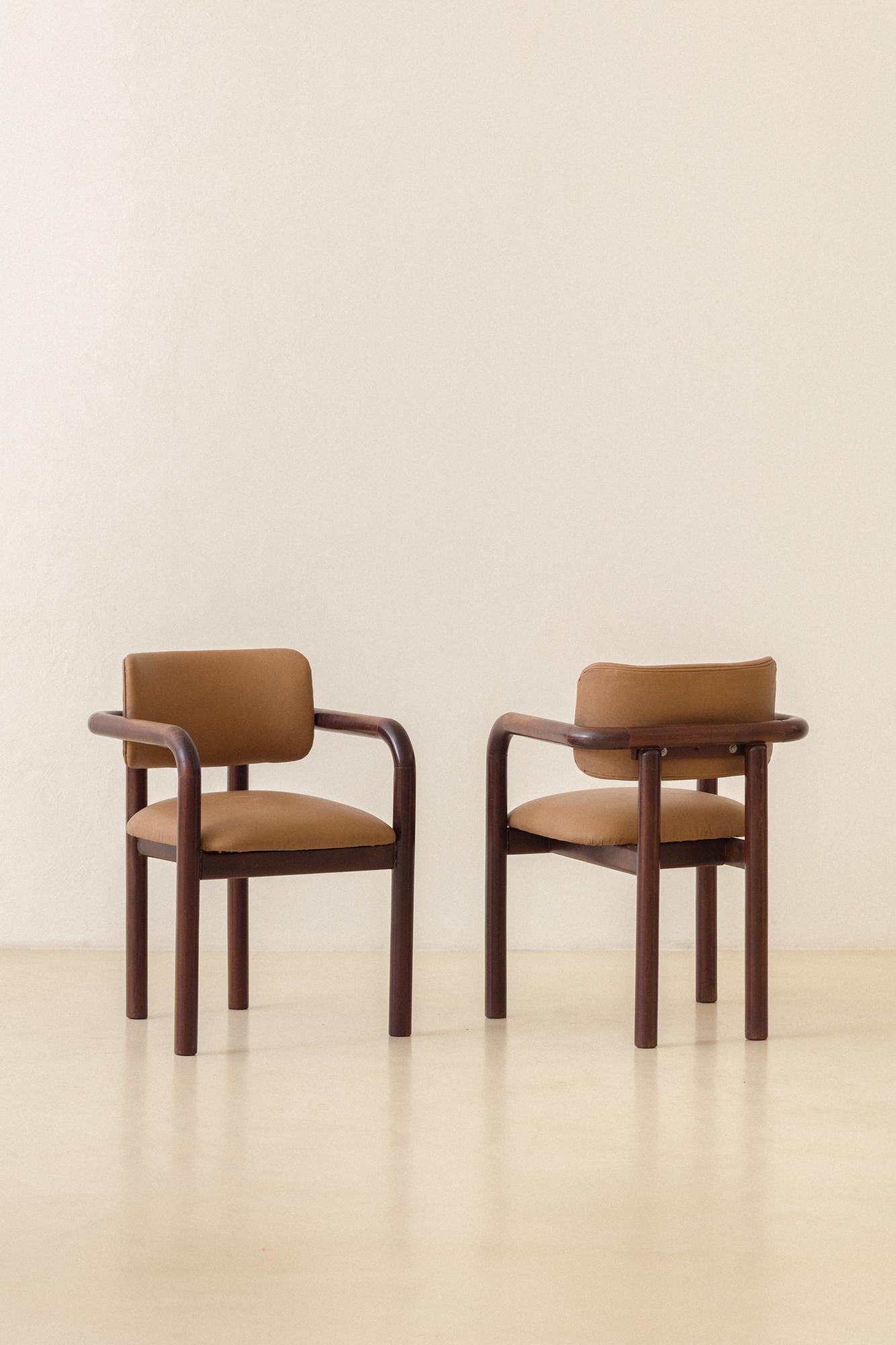 Brazilian Midcentury Design, Solid Imbuia Dining Chairs with Armrests, 1950s For Sale 1