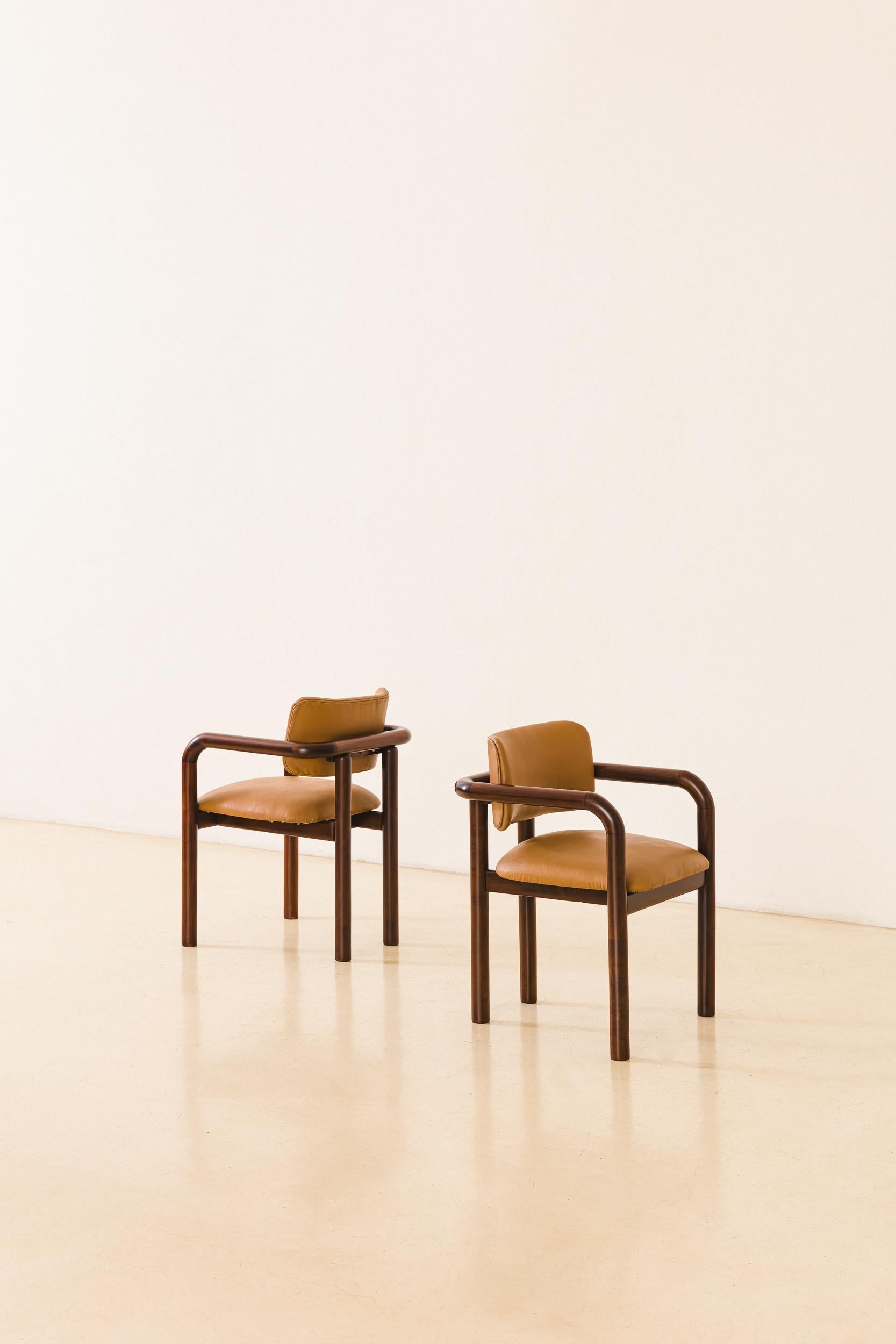 Mid-Century Modern Brazilian Midcentury Design, Solid Imbuia Dining Chairs with Armrests, 1950s For Sale