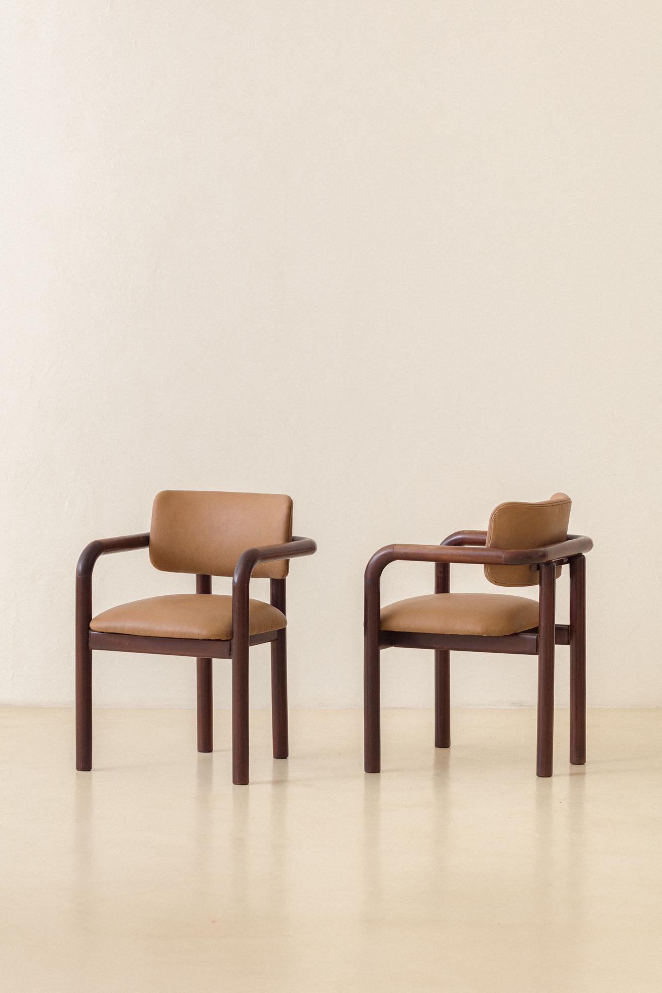 Brazilian Midcentury Design, Solid Imbuia Dining Chairs with Armrests, 1950s For Sale 2